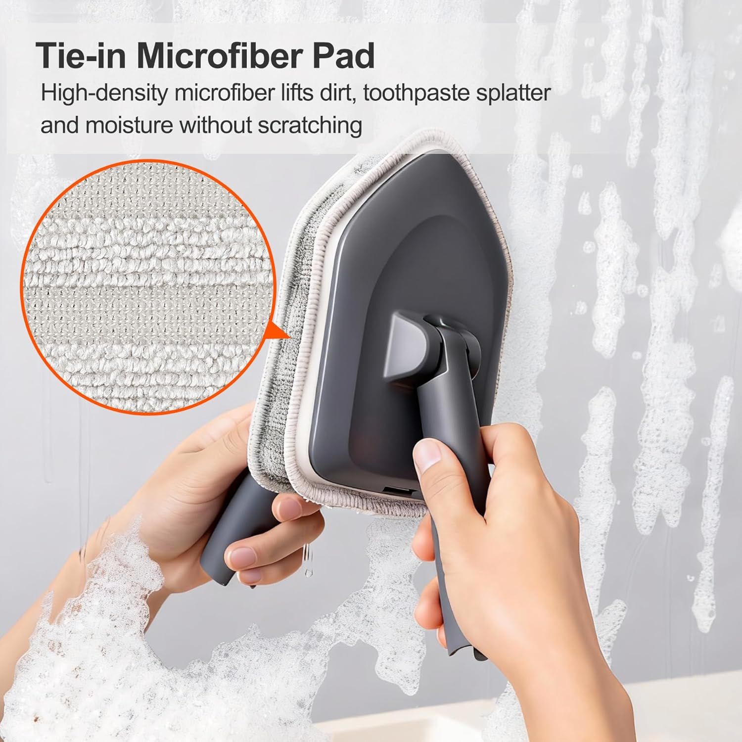 3-in-1 Extendable Cleaning System with Rotatable Head, Stiff Bristle Brush, Microfiber Pad, and Scouring Pad—Telescopic Handle, Interchangeable Heads for Bath, Tile, Glass, and Floor Use—Compact & Versatile Home Cleaning Tool (Grey) - Image 5