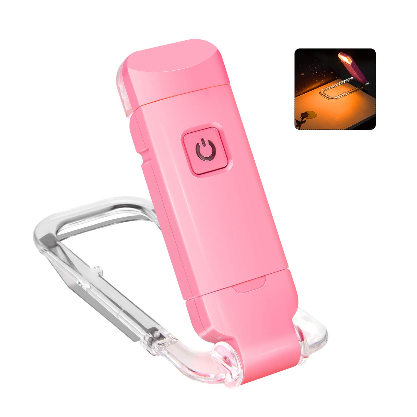 Rechargeable LED Book Light with Dimmable Warm White & Amber Modes – USB-Powered Clip-On Reading Lamp for Books, Sheet Music & Travel (Pink) - Image 1