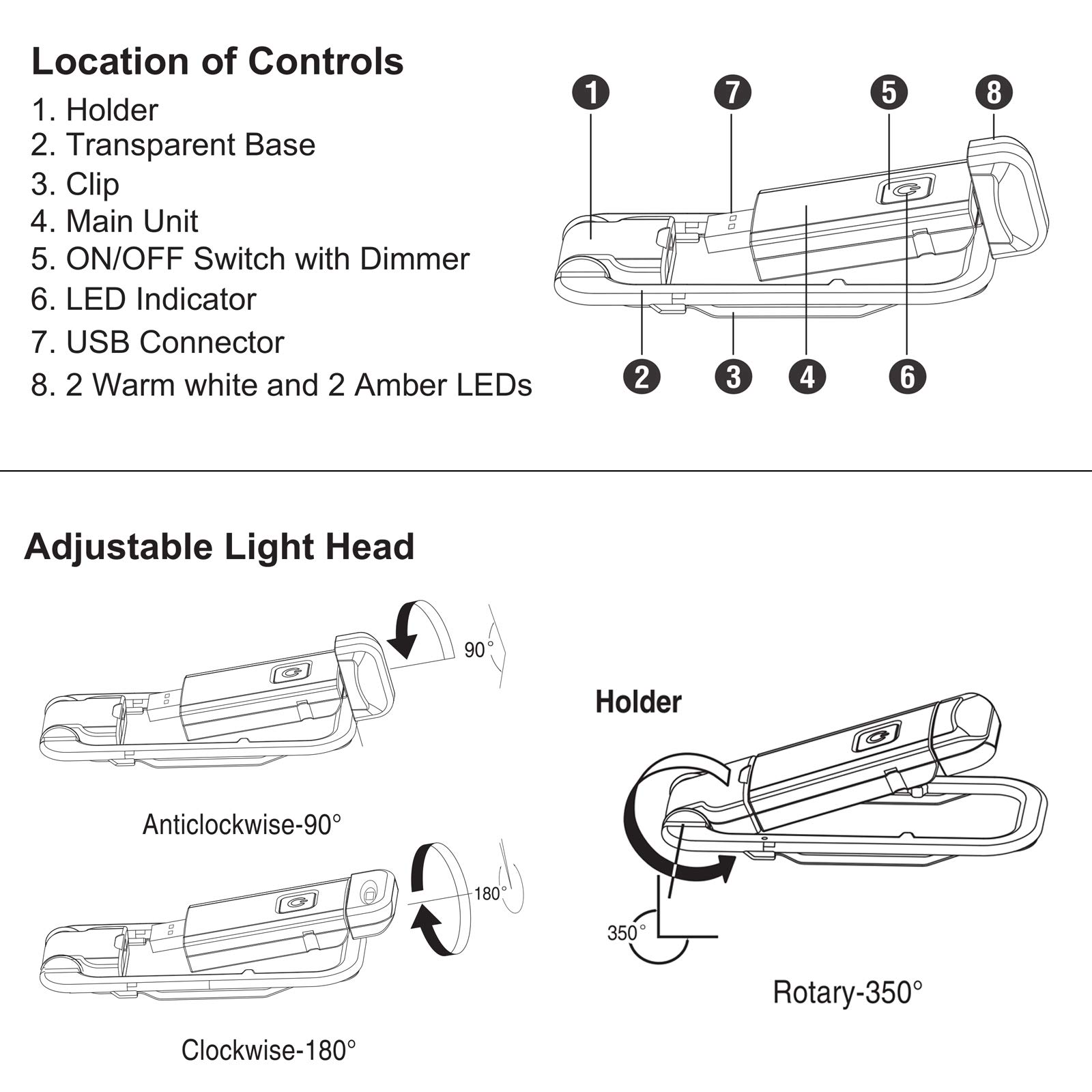 Rechargeable LED Book Light with Dimmable Warm White & Amber Modes – USB-Powered Clip-On Reading Lamp for Books, Sheet Music & Travel (Green) - Image 7
