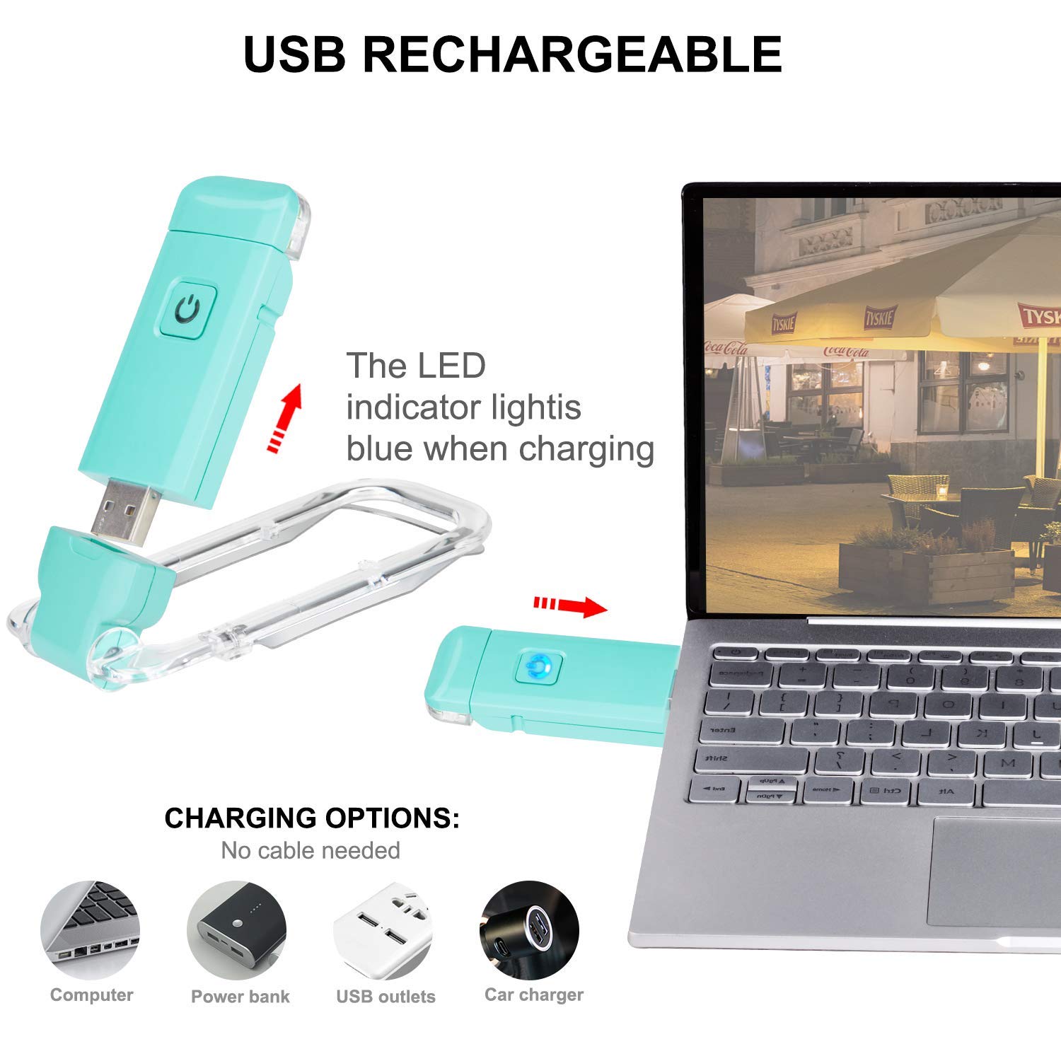 Rechargeable LED Book Light with Dimmable Warm White & Amber Modes – USB-Powered Clip-On Reading Lamp for Books, Sheet Music & Travel (Blue) - Image 2