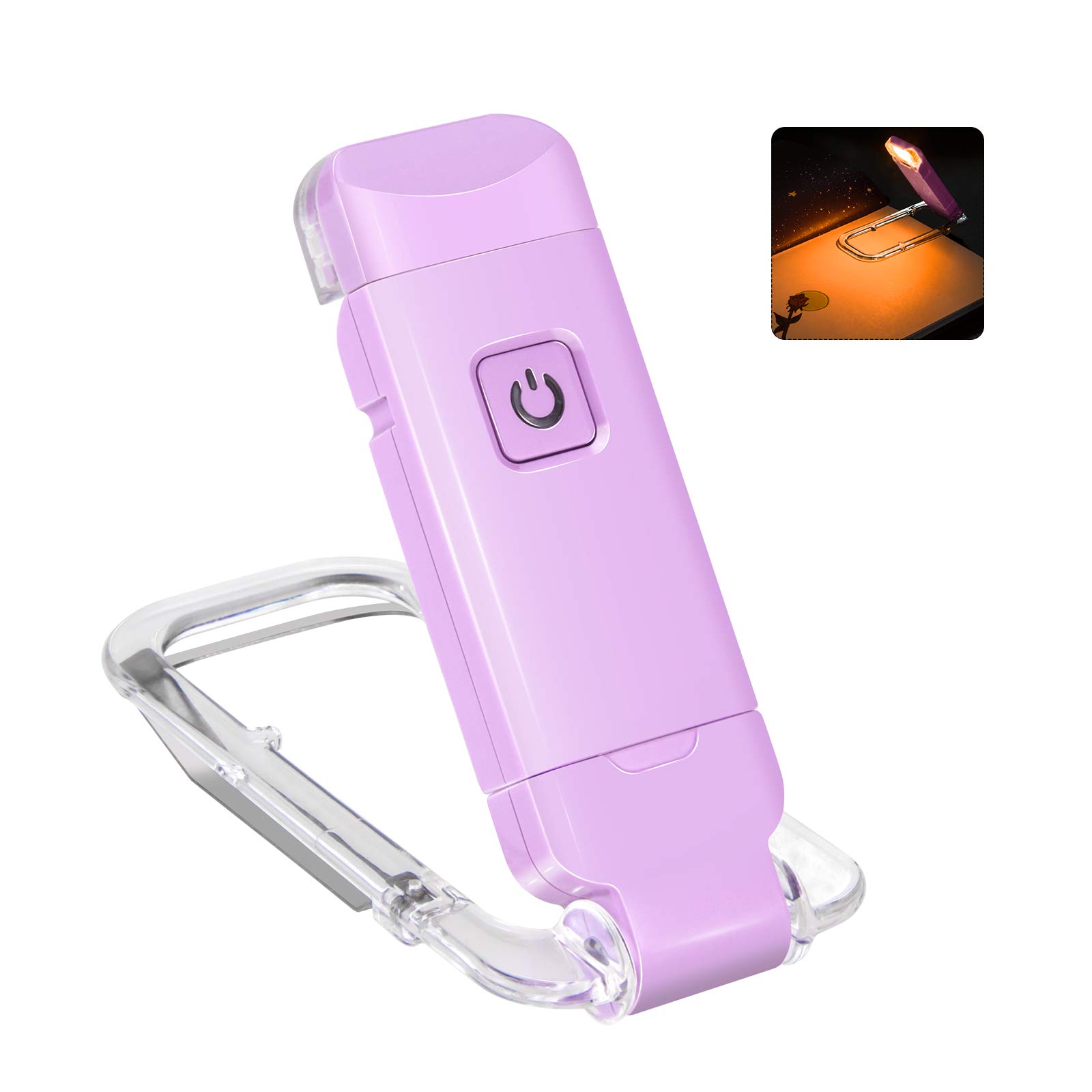 Rechargeable LED Book Light with Dimmable Warm White & Amber Modes – USB-Powered Clip-On Reading Lamp for Books, Sheet Music & Travel (Purple) - Image 1