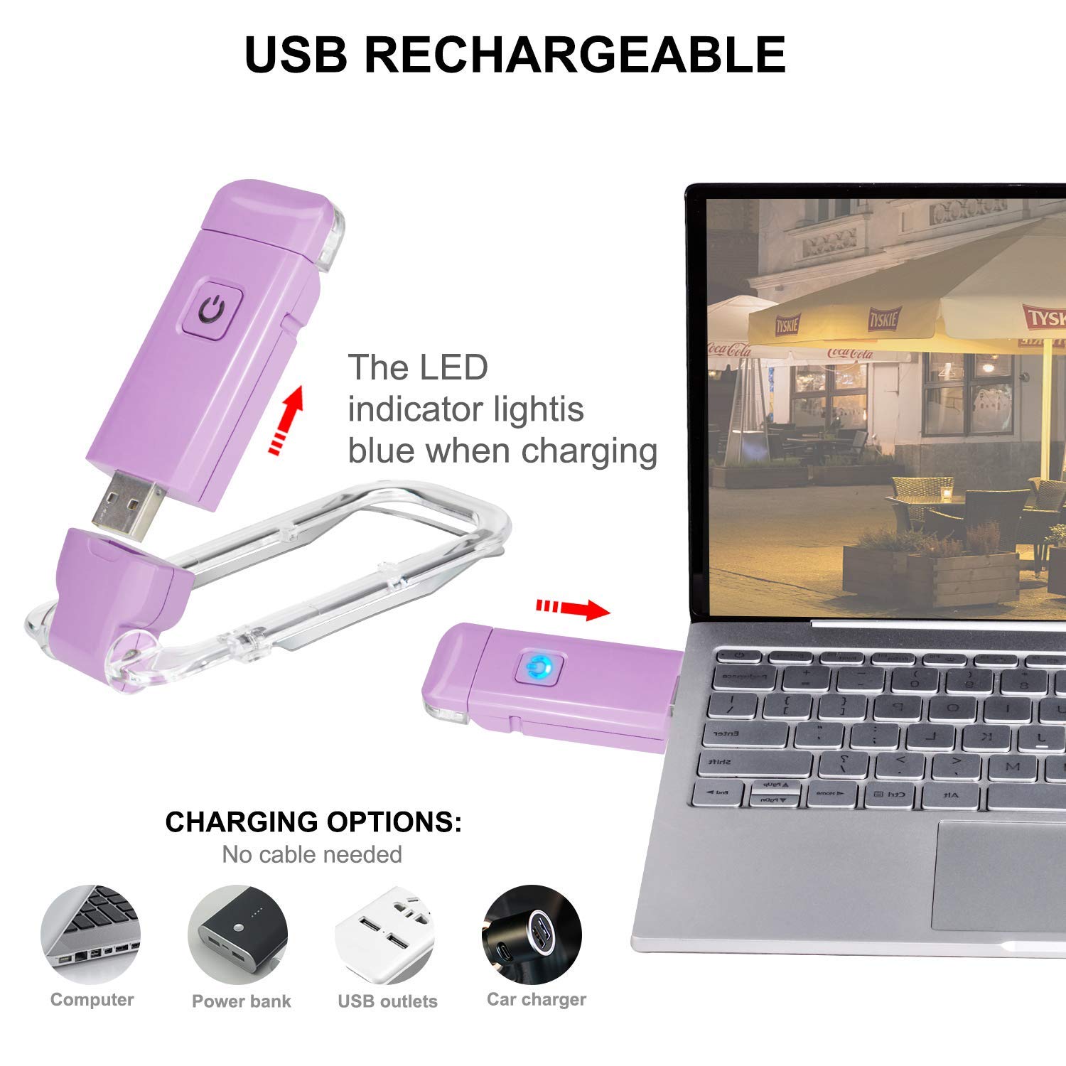 Rechargeable LED Book Light with Dimmable Warm White & Amber Modes – USB-Powered Clip-On Reading Lamp for Books, Sheet Music & Travel (Purple) - Image 2