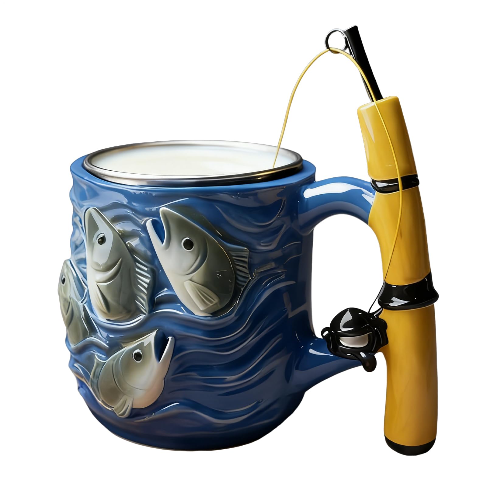 Fishing Rod Ceramic Mug with Realistic Fish Design, 100ml Mini Coffee Cup for Anglers – Durable & Fun Gift for Outdoor Enthusiasts, Office, Camping, or Home Use (Blue) - Image 1
