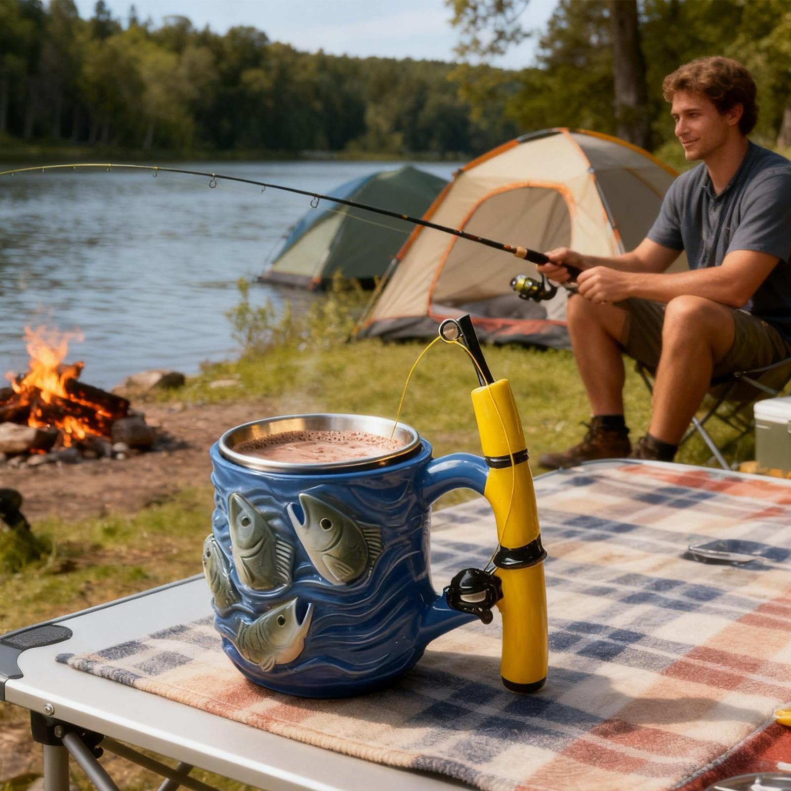 Fishing Rod Ceramic Mug with Realistic Fish Design, 100ml Mini Coffee Cup for Anglers – Durable & Fun Gift for Outdoor Enthusiasts, Office, Camping, or Home Use (Blue) - Image 5