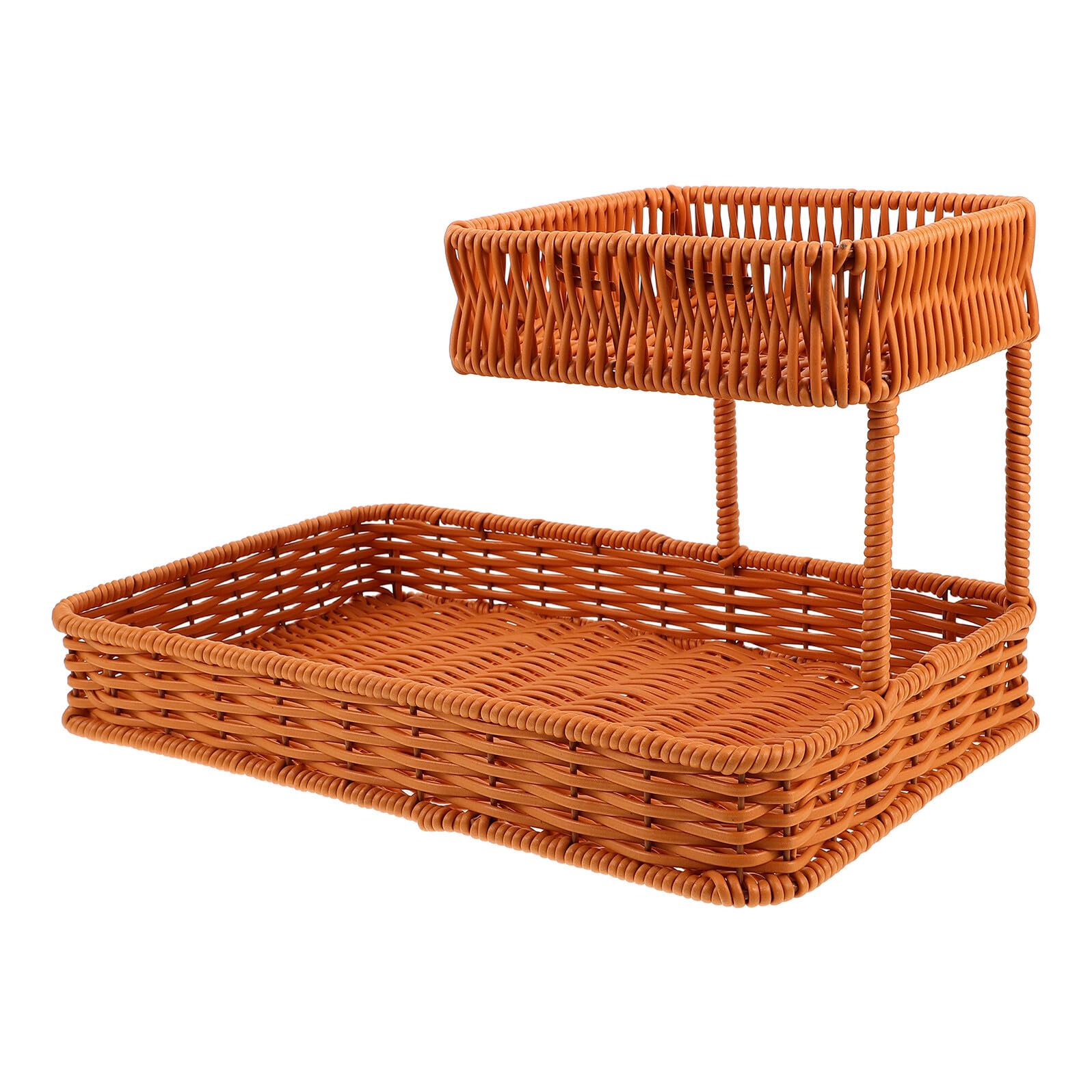 Two-Tier Woven Snack Basket Organizer – Decorative Storage Tray for Kitchen Countertop, Coffee Table, Bathroom Vanity, and Dining Room – Holds Fruit, Bread, Cosmetics, Jewelry, and Tea Sets – Rustic Brown Rattan-Look Home Decor Basket (Brown) - Image 1