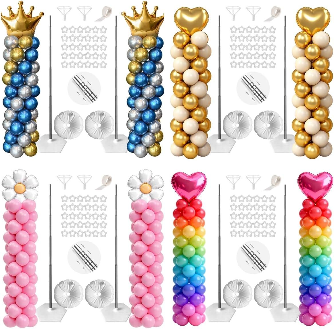 2Pcs Adjustable Metal Balloon Column Stand Kit with Water Base for Birthday Wedding Party Decoration, Reusable Telescopic Pole Set for DIY Balloon Garland Arch (Silver) - Image 2