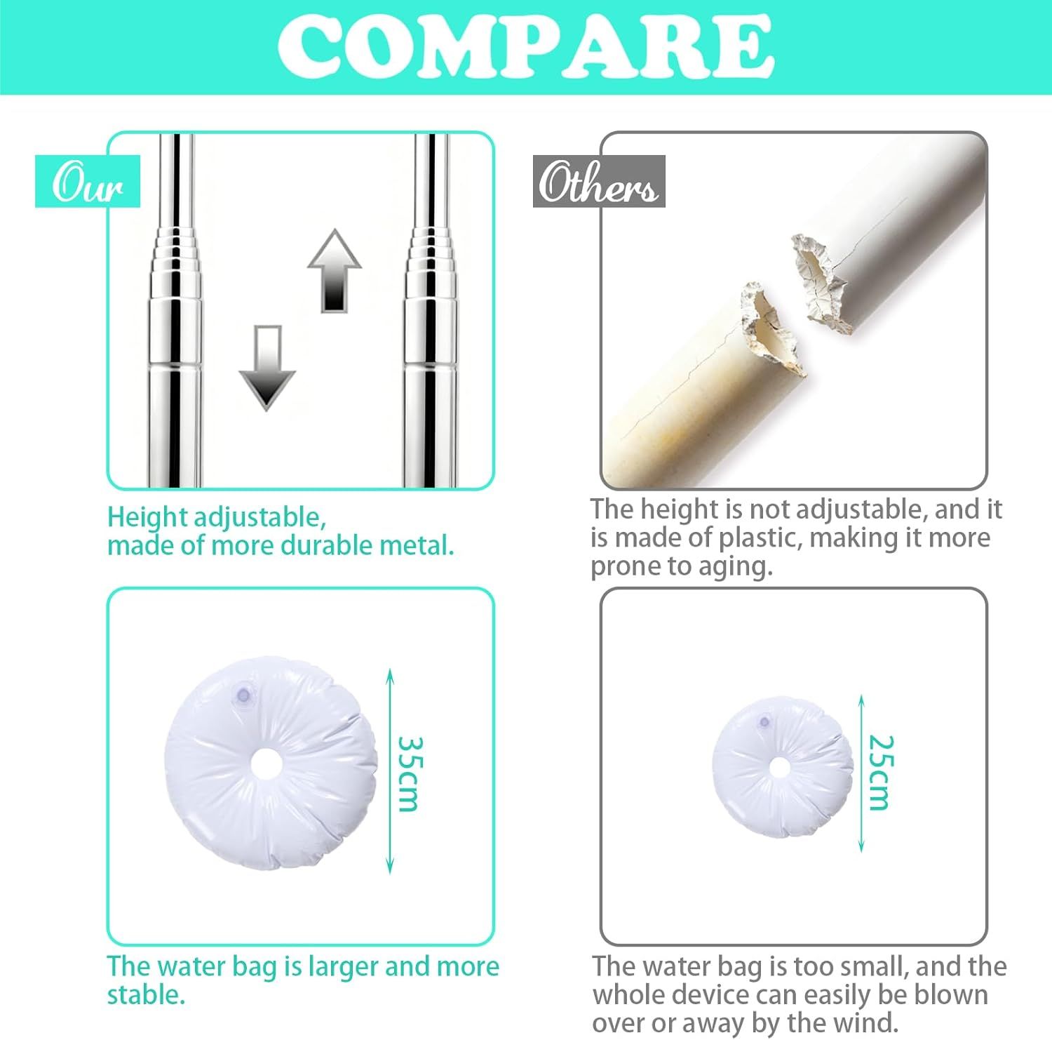 2Pcs Adjustable Metal Balloon Column Stand Kit with Water Base for Birthday Wedding Party Decoration, Reusable Telescopic Pole Set for DIY Balloon Garland Arch (Silver) - Image 6