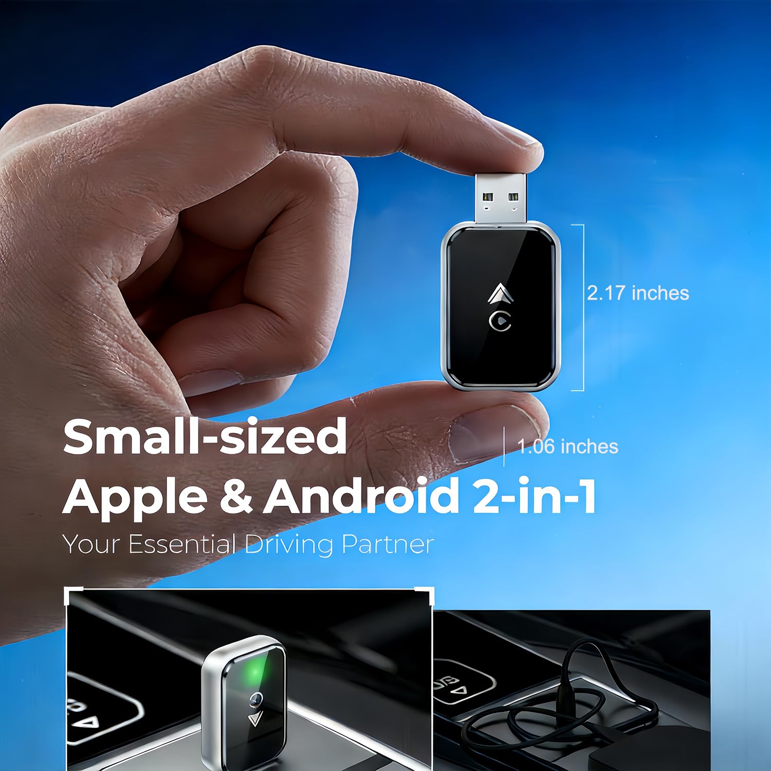 Wireless CarPlay Adapter 2-in-1 for iPhone & Android – Bluetooth 5.0 USB Dongle with OTA Update and Voice Control (Black) - Image 4