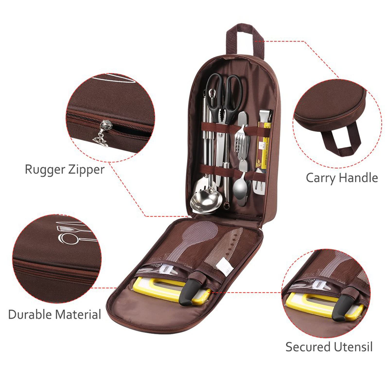 Multi-Functional Outdoor Kitchen Utensil Organizer – Durable Travel Storage Bag with Elastic Straps, Mesh Pockets & Carry Handle, Compact Size (Khaki) - Image 7
