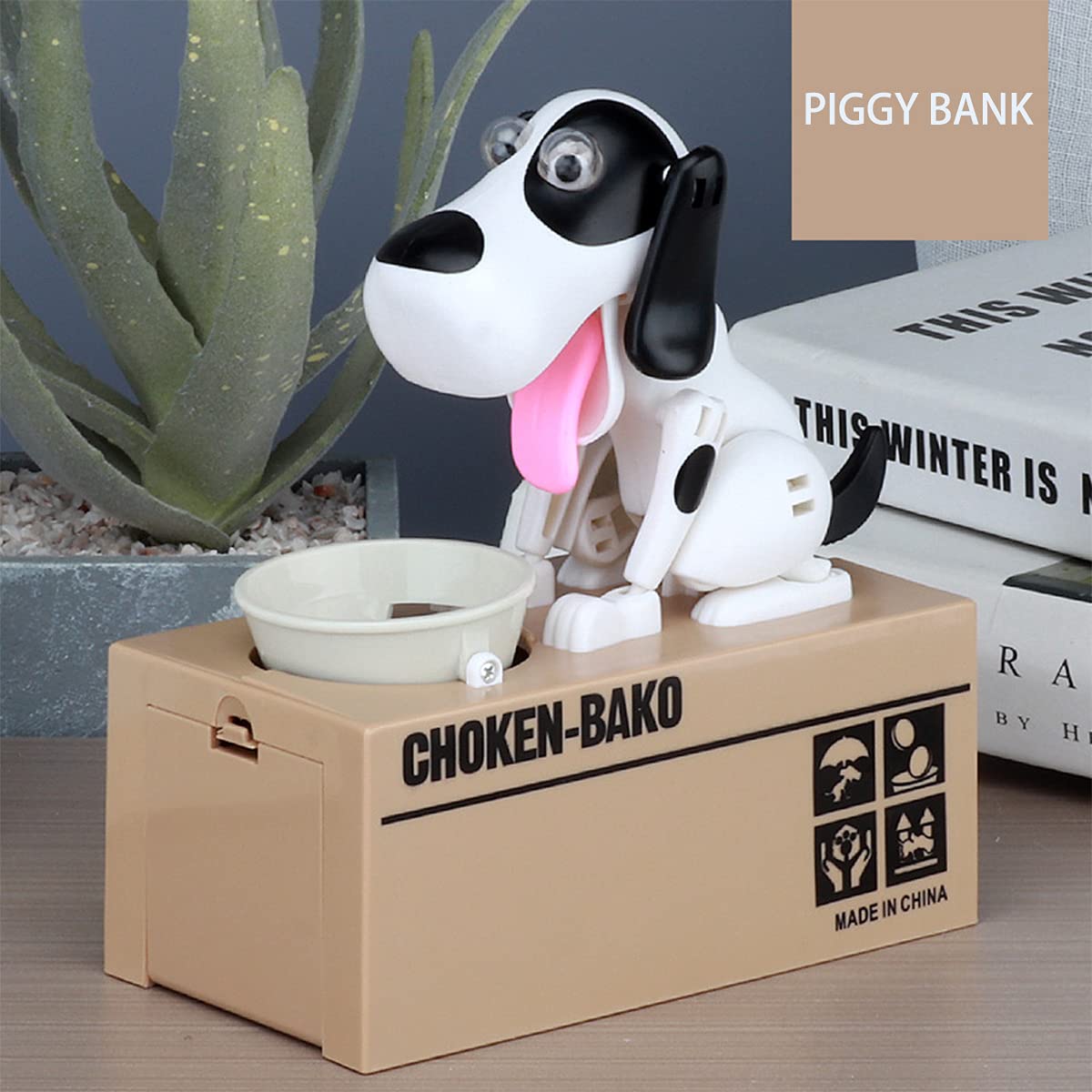 Interactive Dog Coin Bank – Automatic Electric Money Saving Piggy Bank with Moving Dog Design – Fun Kids Gift & Desk Decor (White) - Image 1