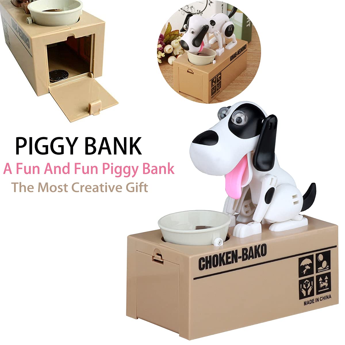 Interactive Dog Coin Bank – Automatic Electric Money Saving Piggy Bank with Moving Dog Design – Fun Kids Gift & Desk Decor (White) - Image 2