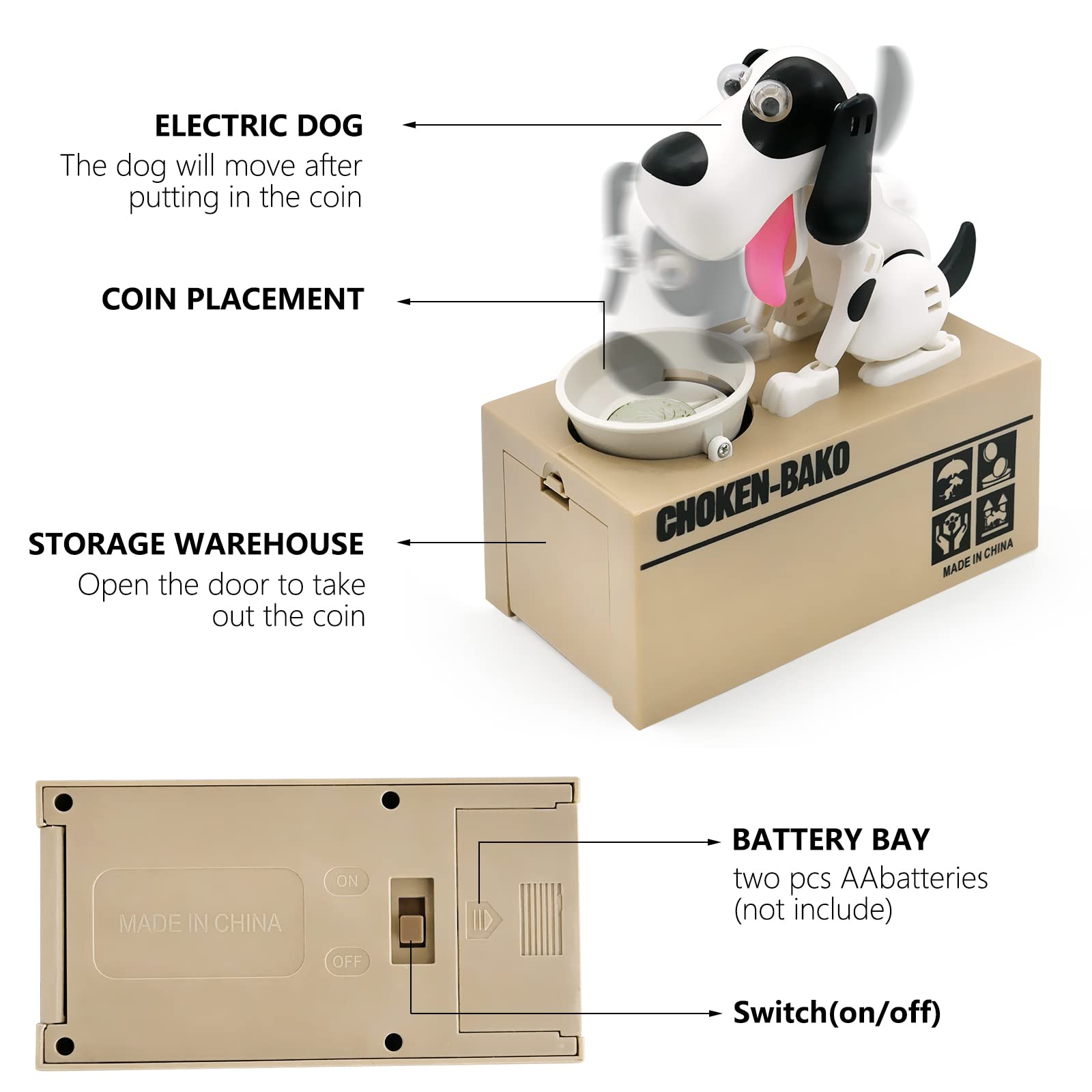 Interactive Dog Coin Bank – Automatic Electric Money Saving Piggy Bank with Moving Dog Design – Fun Kids Gift & Desk Decor (White) - Image 5