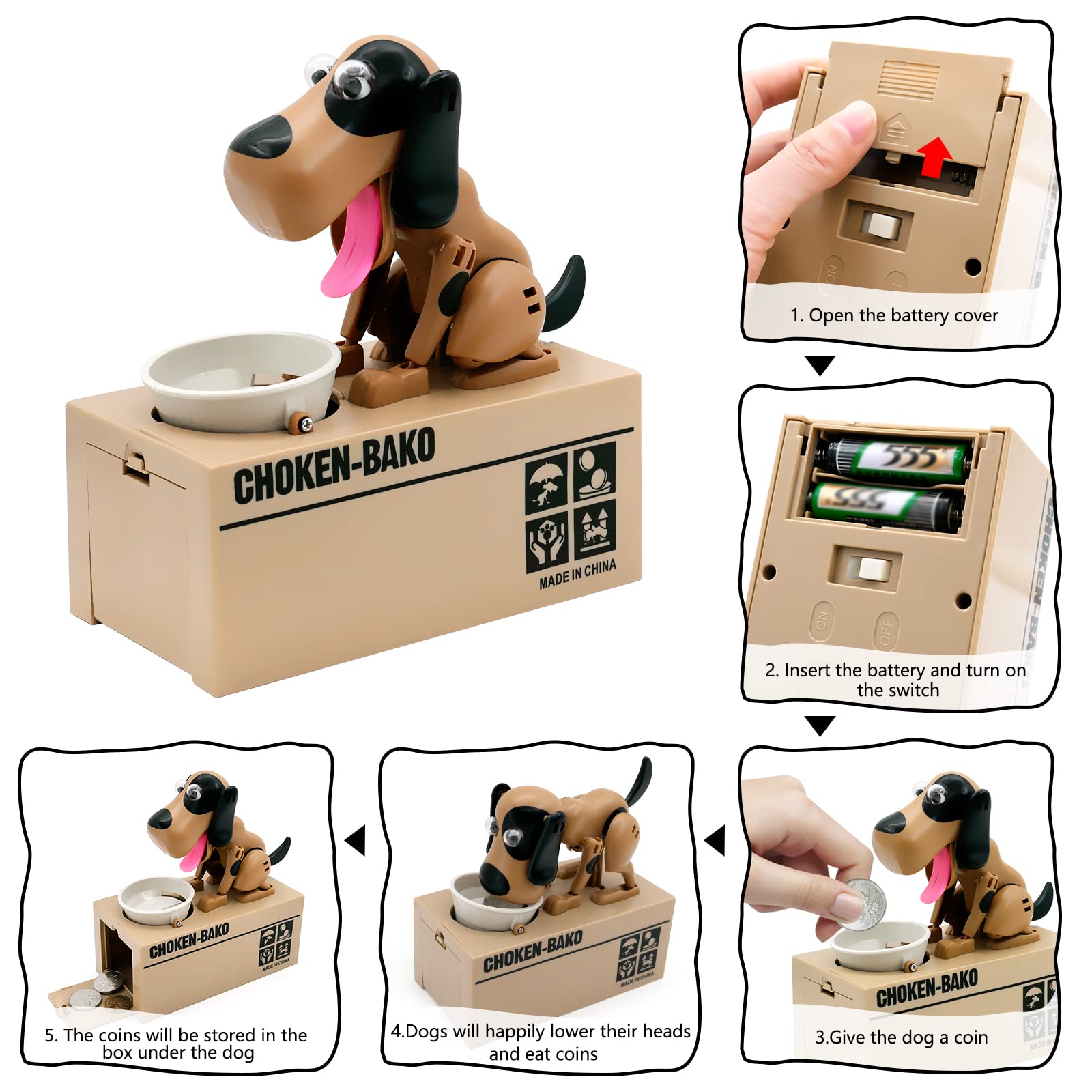 Interactive Dog Coin Bank – Automatic Electric Money Saving Piggy Bank with Moving Dog Design – Fun Kids Gift & Desk Decor (Brown) - Image 4