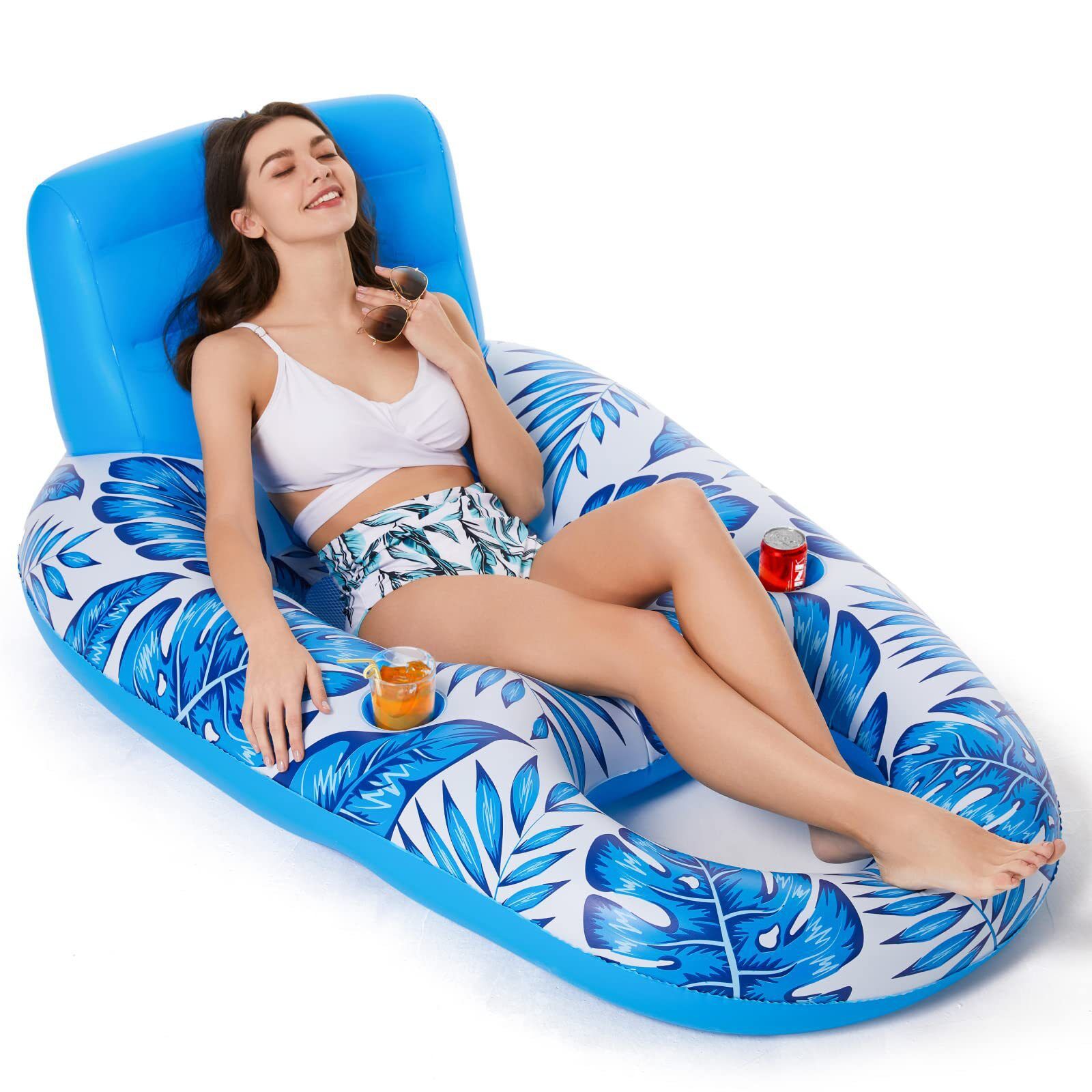 Inflatable Pool Lounger Float with Backrest & Cup Holders – U-Shaped Floating Chair for Pool, Lake, Beach (Blue) - Image 1