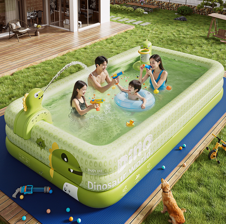 Inflatable Swimming Pool 300×175×56cm with Canopy & Dinosaur Spray – Kids Outdoor Water Play Set for Backyard, Garden, Summer Fun (Green) - Image 5