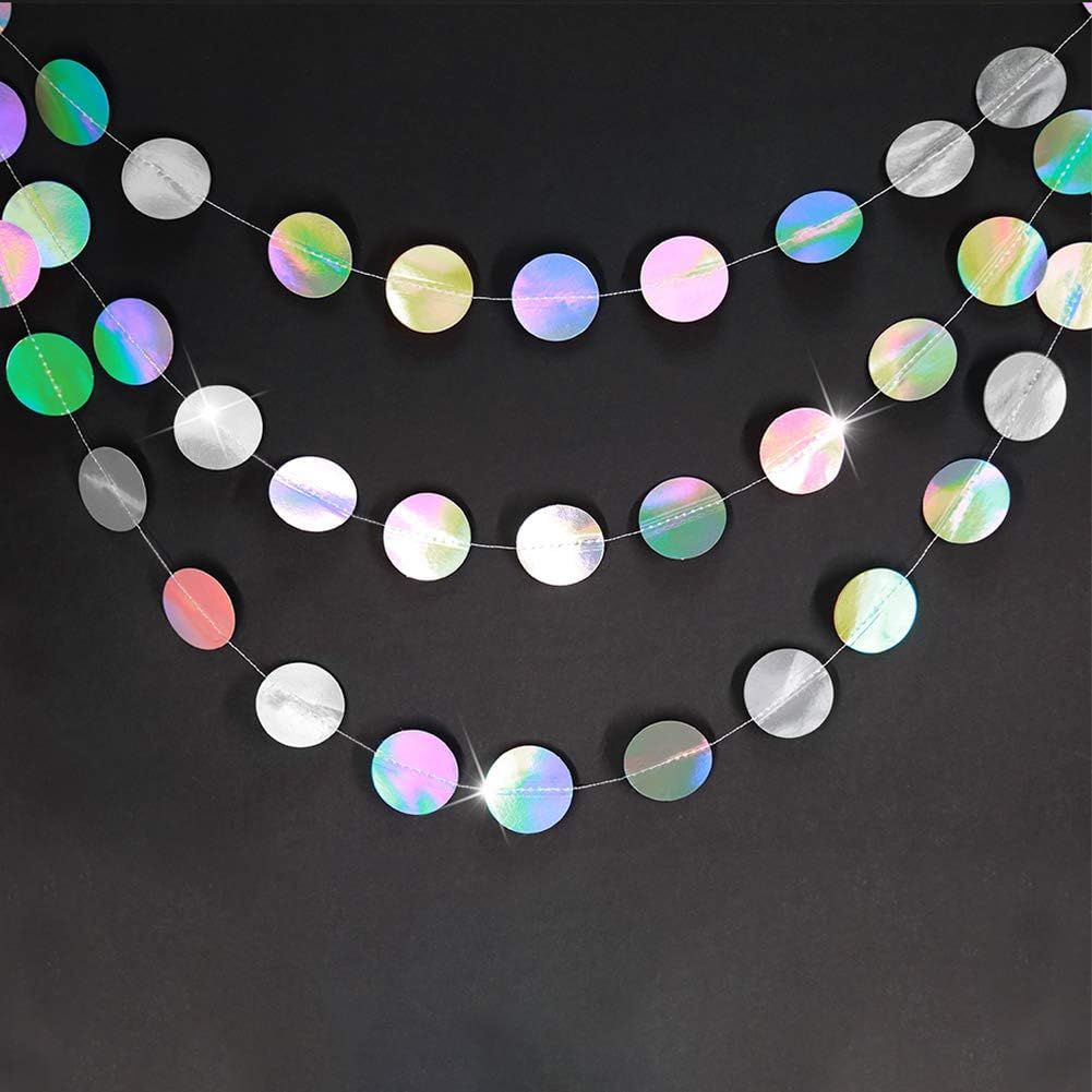 4-Pack Iridescent Circle Garlands, Holographic Party Decorations for Birthday, Wedding, Disco Theme, Graduation, New Year's Eve, Bachelorette Party Supplies (Colour) - Image 2