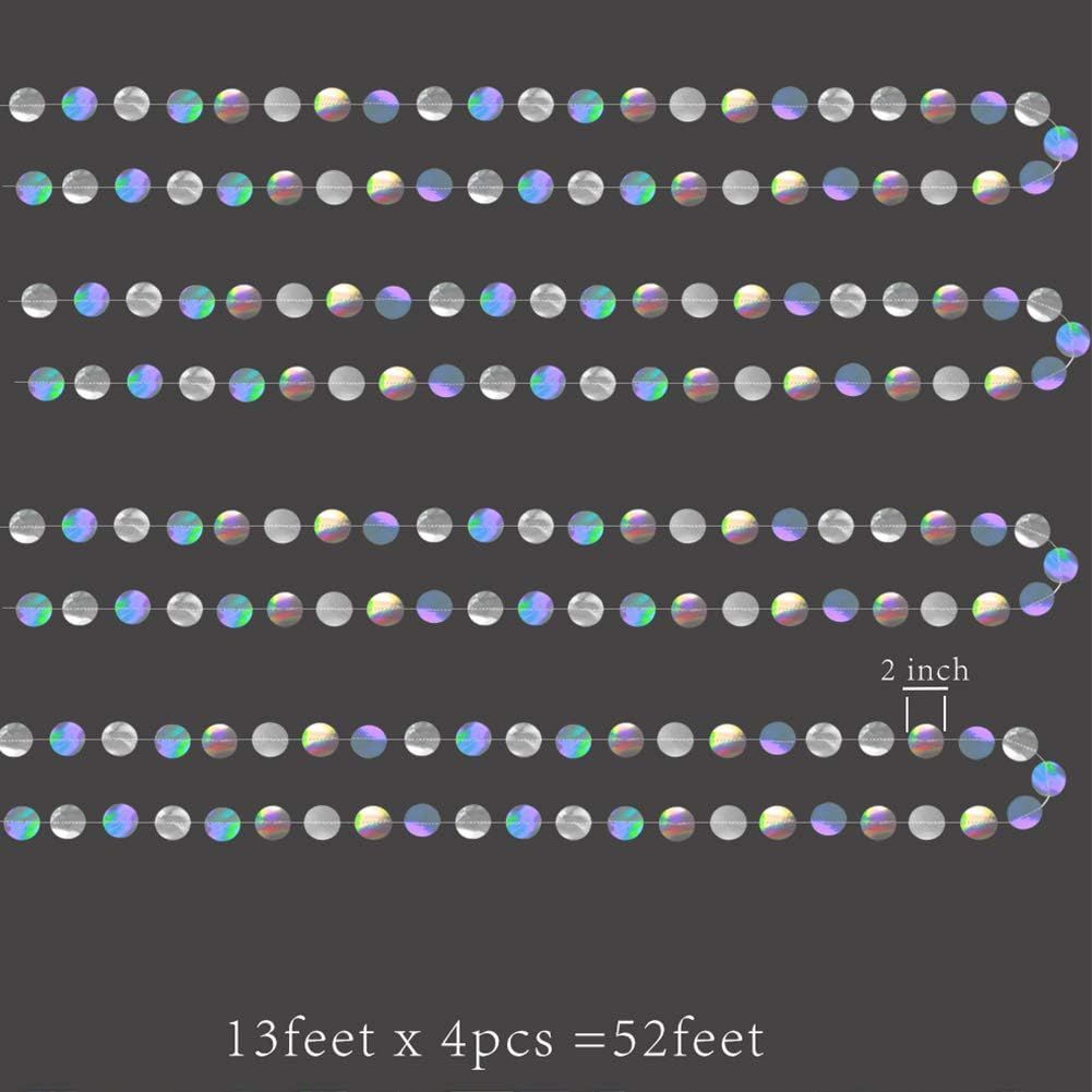 4-Pack Iridescent Circle Garlands, Holographic Party Decorations for Birthday, Wedding, Disco Theme, Graduation, New Year's Eve, Bachelorette Party Supplies (Colour) - Image 3