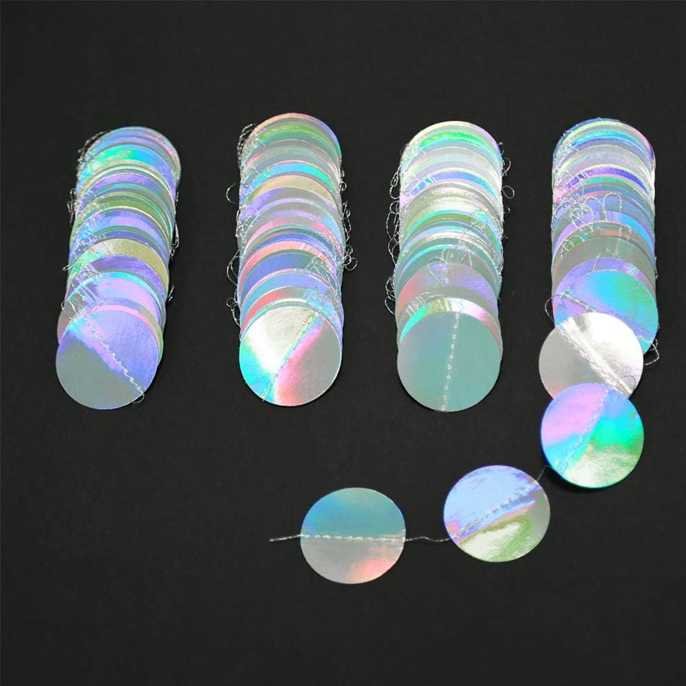 4-Pack Iridescent Circle Garlands, Holographic Party Decorations for Birthday, Wedding, Disco Theme, Graduation, New Year's Eve, Bachelorette Party Supplies (Colour) - Image 4