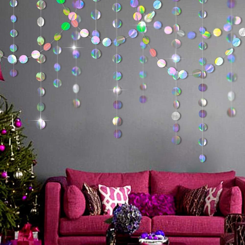 4-Pack Iridescent Circle Garlands, Holographic Party Decorations for Birthday, Wedding, Disco Theme, Graduation, New Year's Eve, Bachelorette Party Supplies (Colour) - Image 6