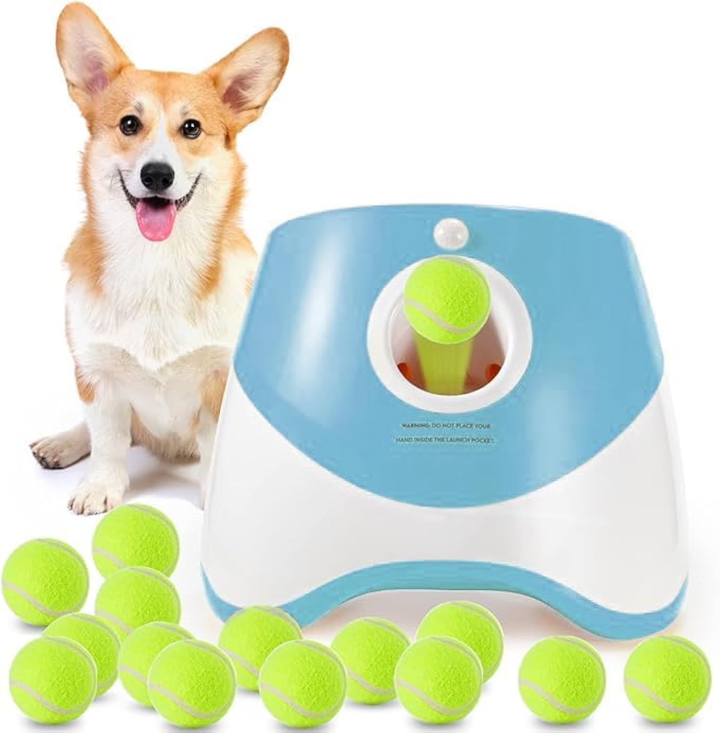 Automatic Dog Ball Launcher with 15 Mini Tennis Balls & Mesh Bag – Rechargeable Pet Toy for Small Dogs, Adjustable Launch Distance, Interactive Play (Blue) - Image 1
