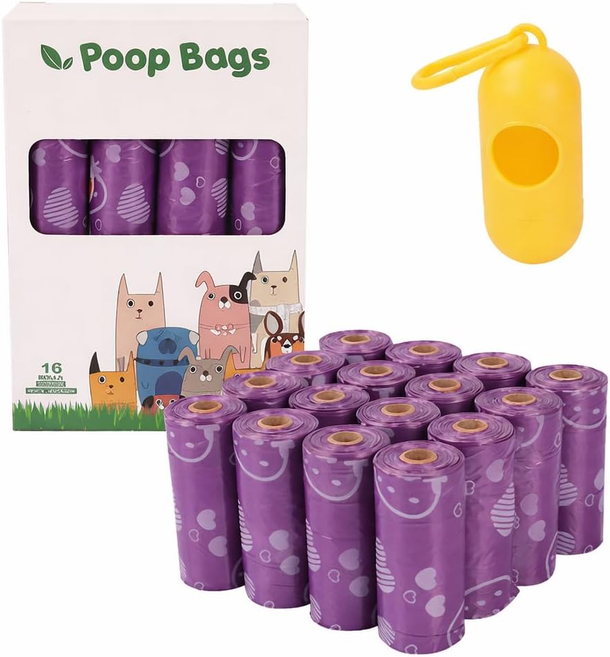 Dog Poop Bags with Dispenser – 240 Count, Leak-Proof, Strawberry Scented, Large Size for All Dogs, Biodegradable & Durable (Purple) - Image 1