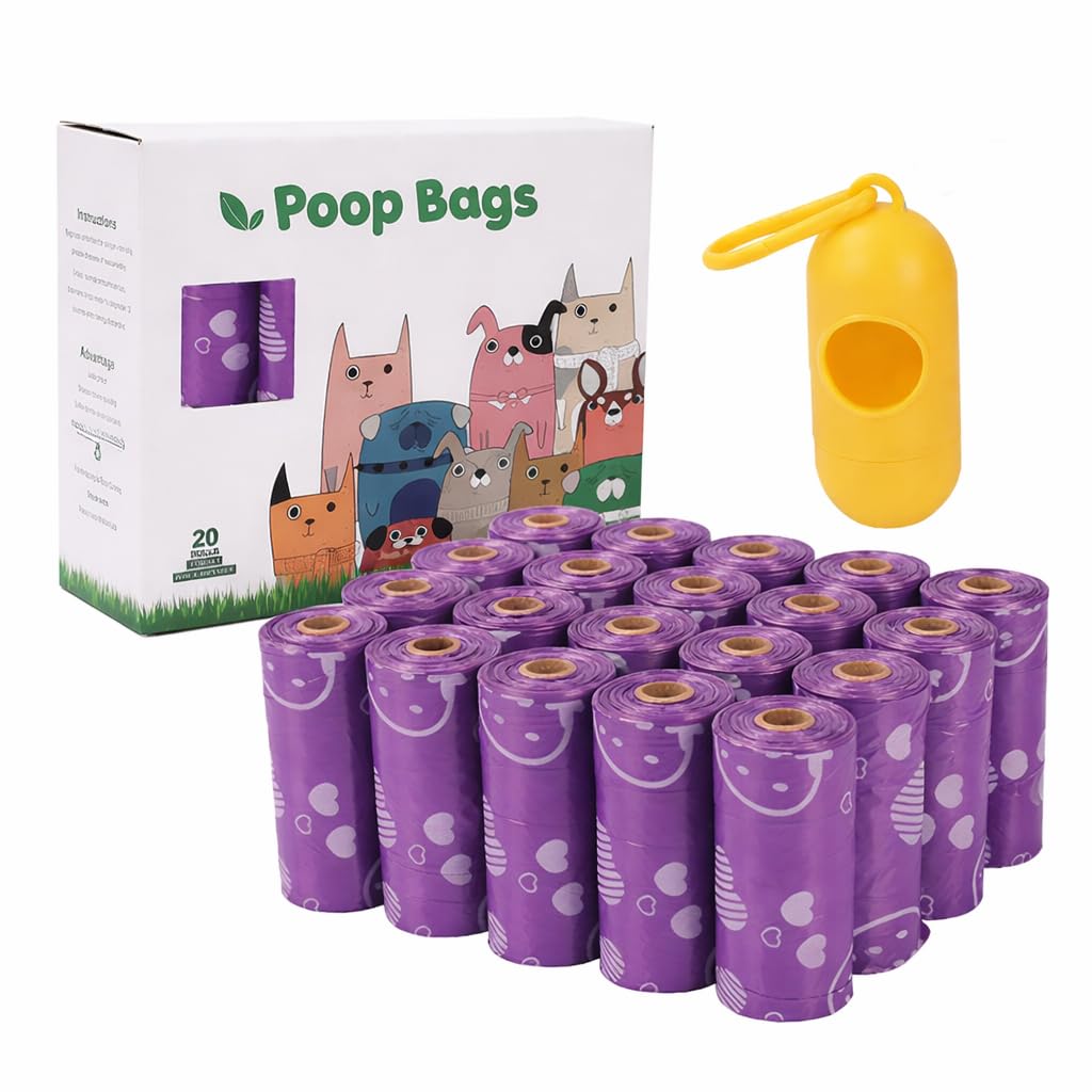 Dog Poop Bags with Dispenser – 300 Count, Leak-Proof, Strawberry Scented, Large Size for All Dogs, Biodegradable & Durable (Purple) - Image 1