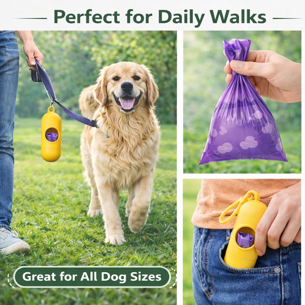 Dog Poop Bags with Dispenser – 300 Count, Leak-Proof, Strawberry Scented, Large Size for All Dogs, Biodegradable & Durable (Purple) - Image 5