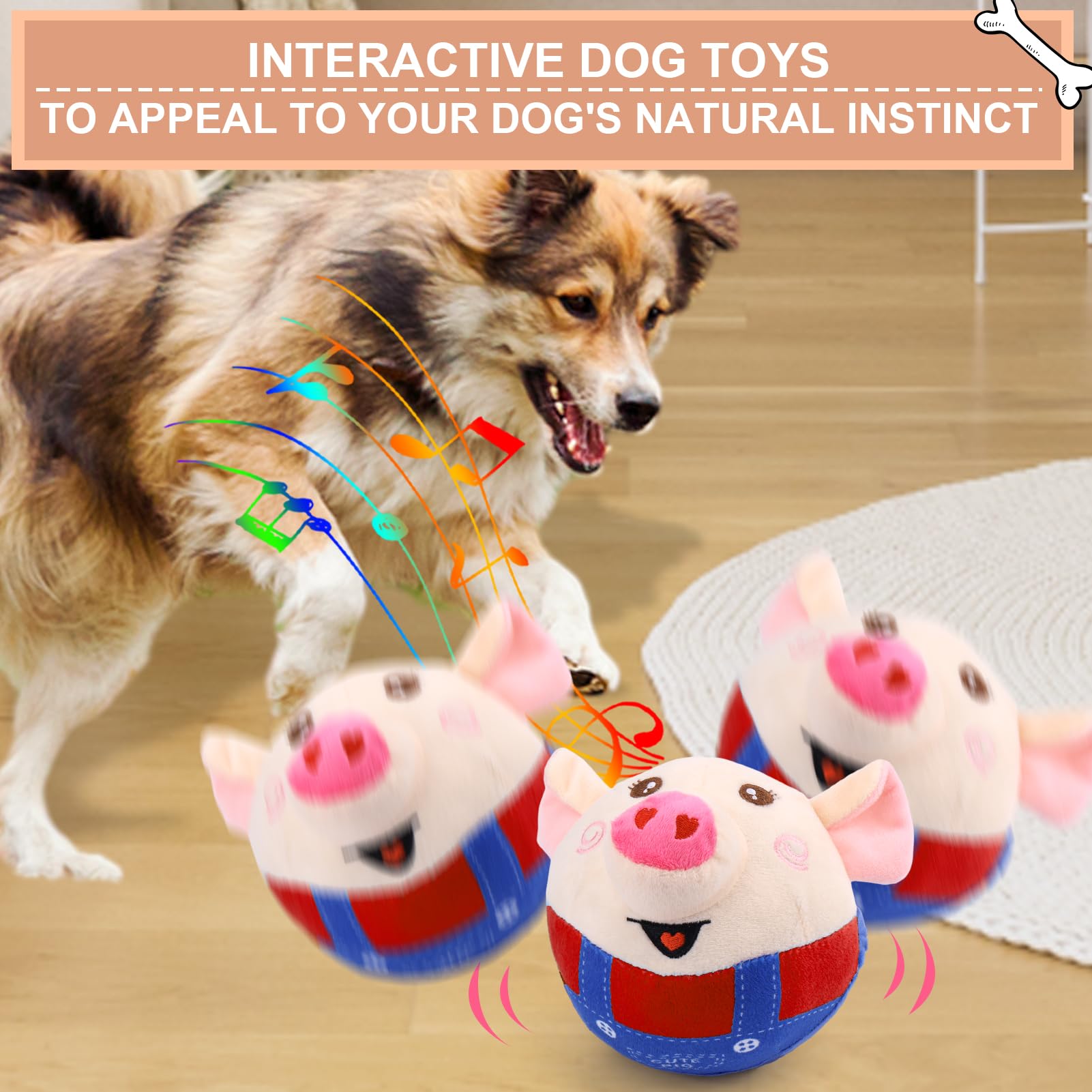 Interactive Pig Dog Toy – Rechargeable, Self-Moving & Squeaky with Recording & Music Modes, Dual-Mode Sound Activation, Durable Plush Cover, Ideal for Small to Large Dogs to Relieve Boredom and Anxiety (Red) - Image 2
