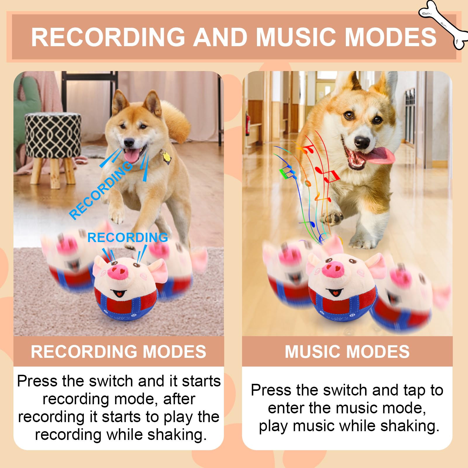 Interactive Pig Dog Toy – Rechargeable, Self-Moving & Squeaky with Recording & Music Modes, Dual-Mode Sound Activation, Durable Plush Cover, Ideal for Small to Large Dogs to Relieve Boredom and Anxiety (Red) - Image 3