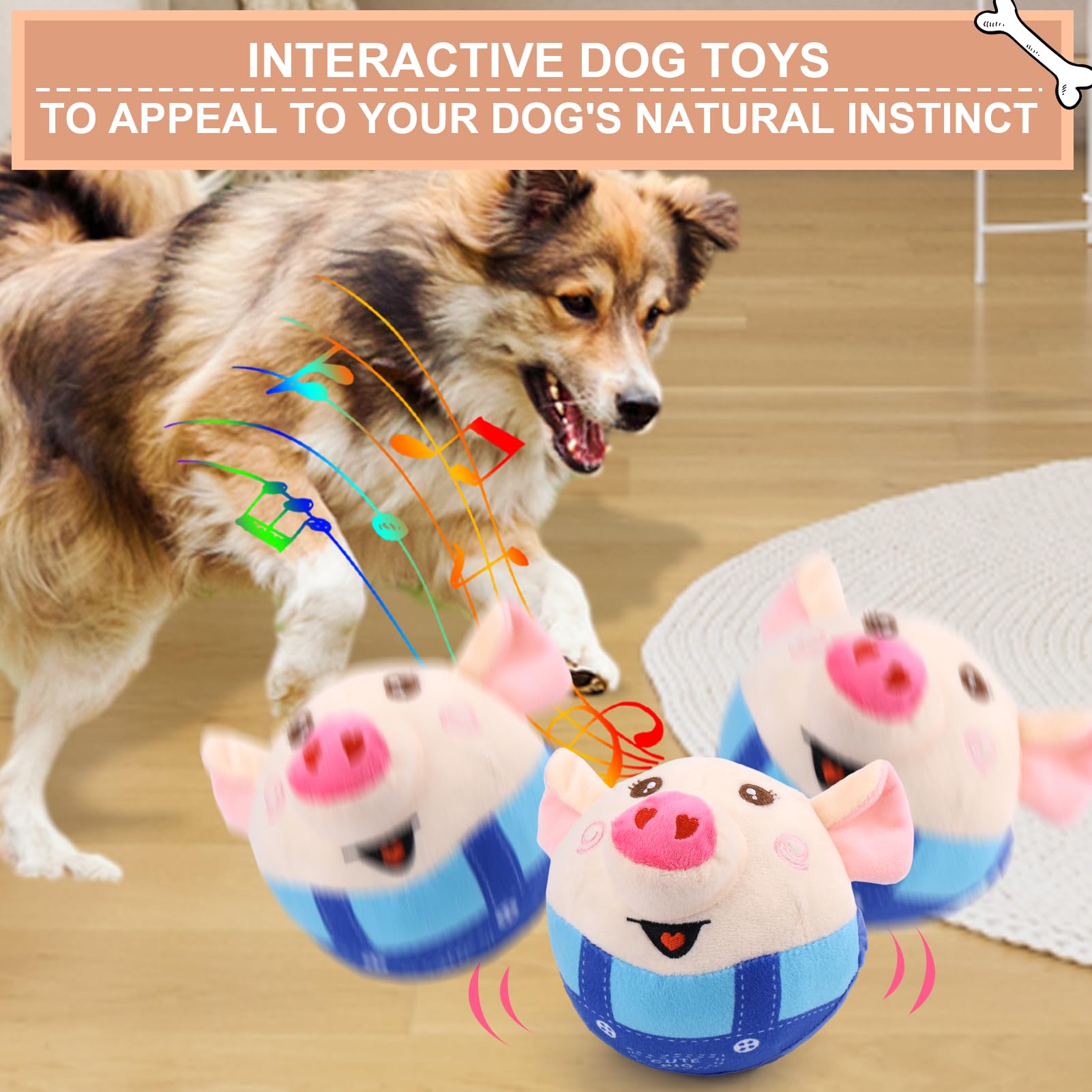 Interactive Pig Dog Toy – Rechargeable, Self-Moving & Squeaky with Recording & Music Modes, Dual-Mode Sound Activation, Durable Plush Cover, Ideal for Small to Large Dogs to Relieve Boredom and Anxiety (Blue) - Image 2