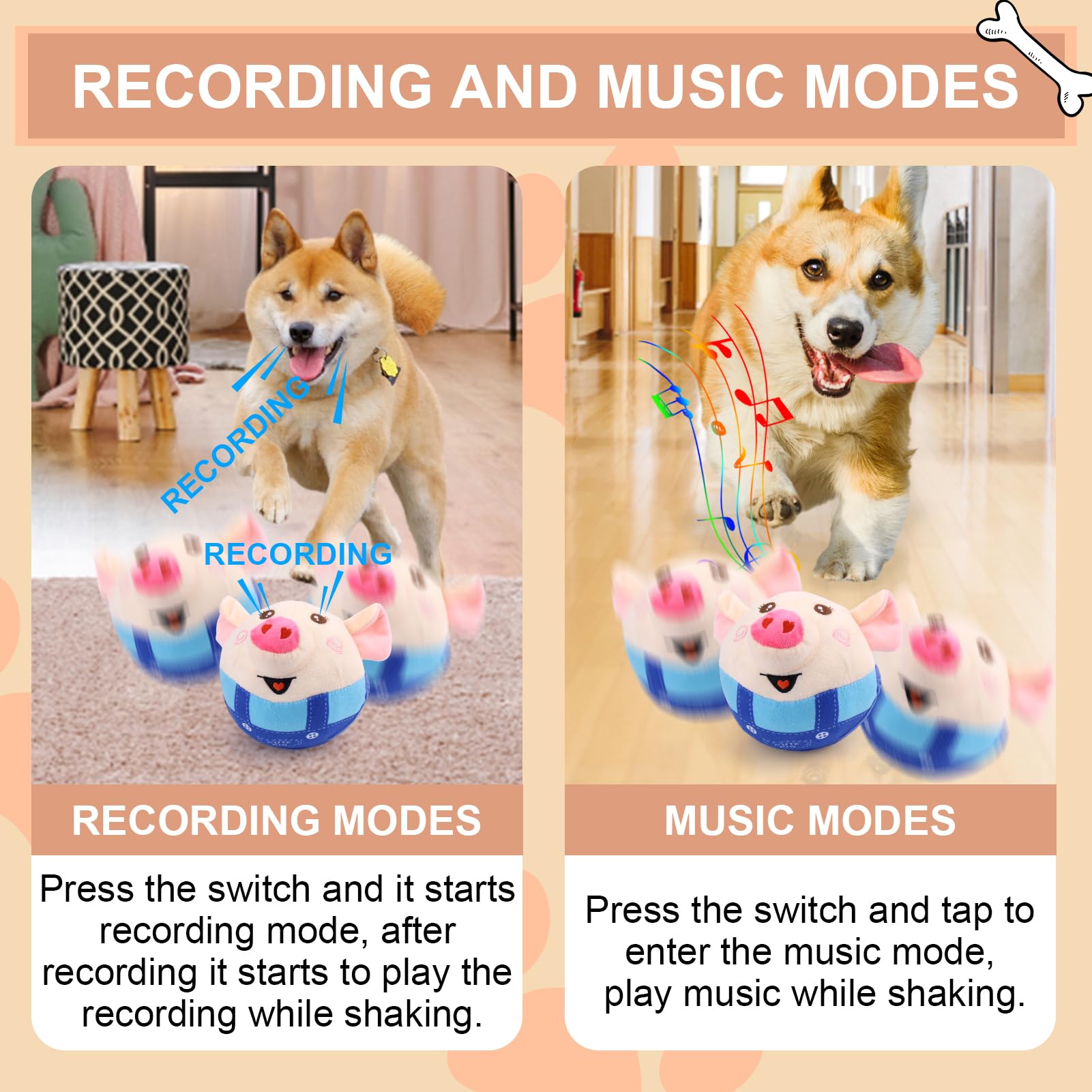 Interactive Pig Dog Toy – Rechargeable, Self-Moving & Squeaky with Recording & Music Modes, Dual-Mode Sound Activation, Durable Plush Cover, Ideal for Small to Large Dogs to Relieve Boredom and Anxiety (Blue) - Image 3