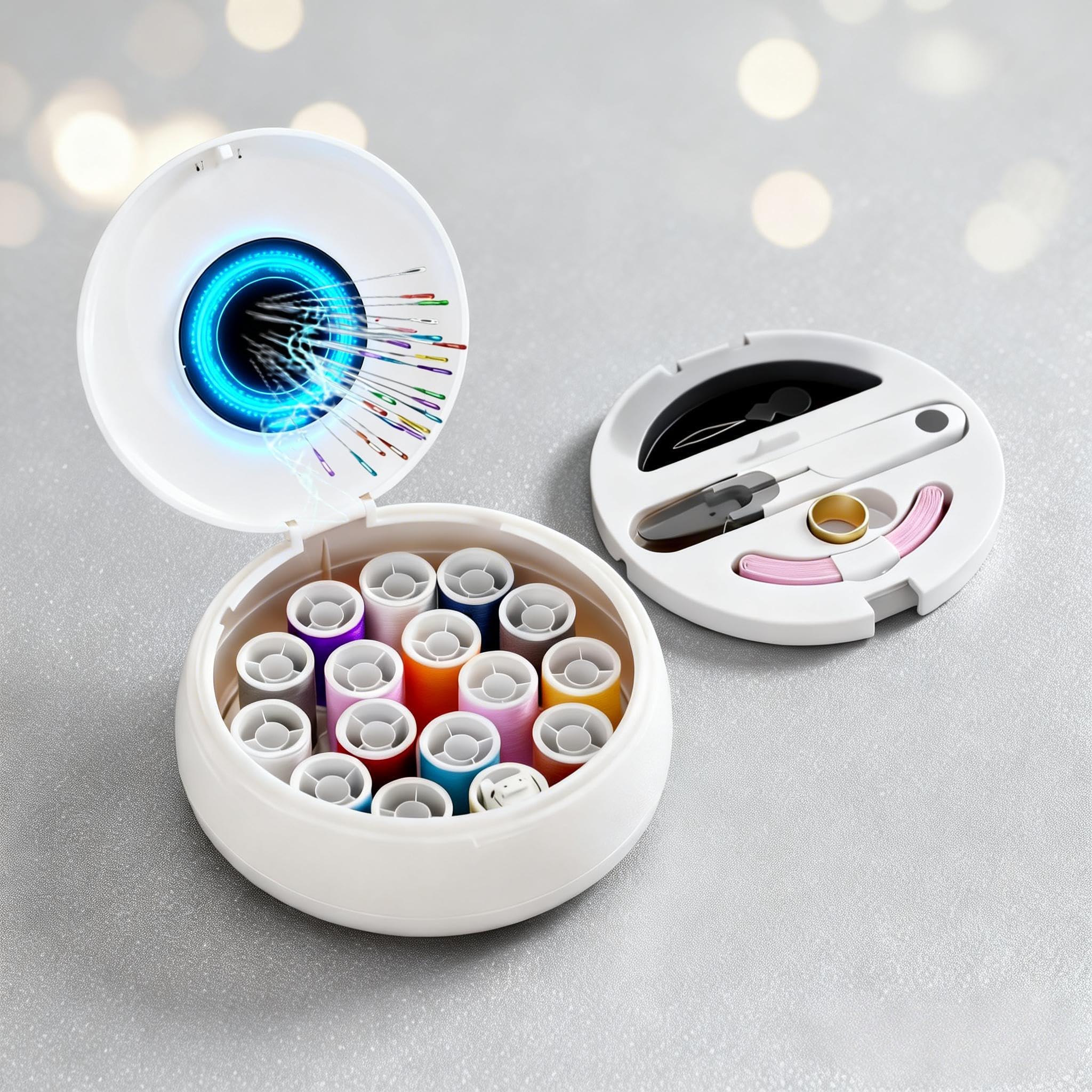 Modern Magnetic Sewing Kit – Compact Travel Sewing Box with Strong Magnetic Lid, 16-Thread Spools & Tools, Portable Needle Organizer for Home & On-the-Go Use (White) - Image 1