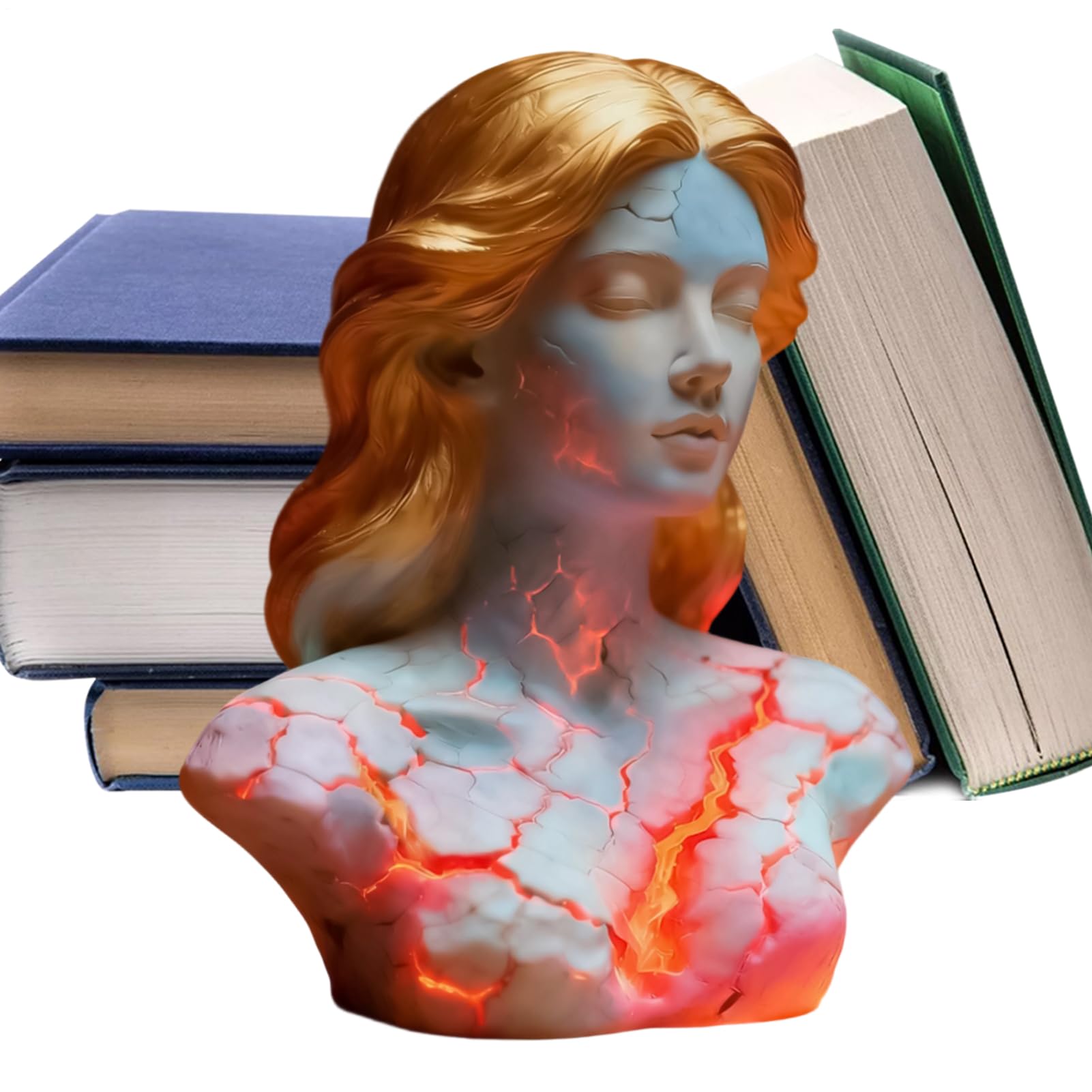 Blazing Maiden Figurine LED Lamp – Artistic Resin Sculpture with Crackled Light Effect, Elegant Decorative Night Light(Blue) - Image 1