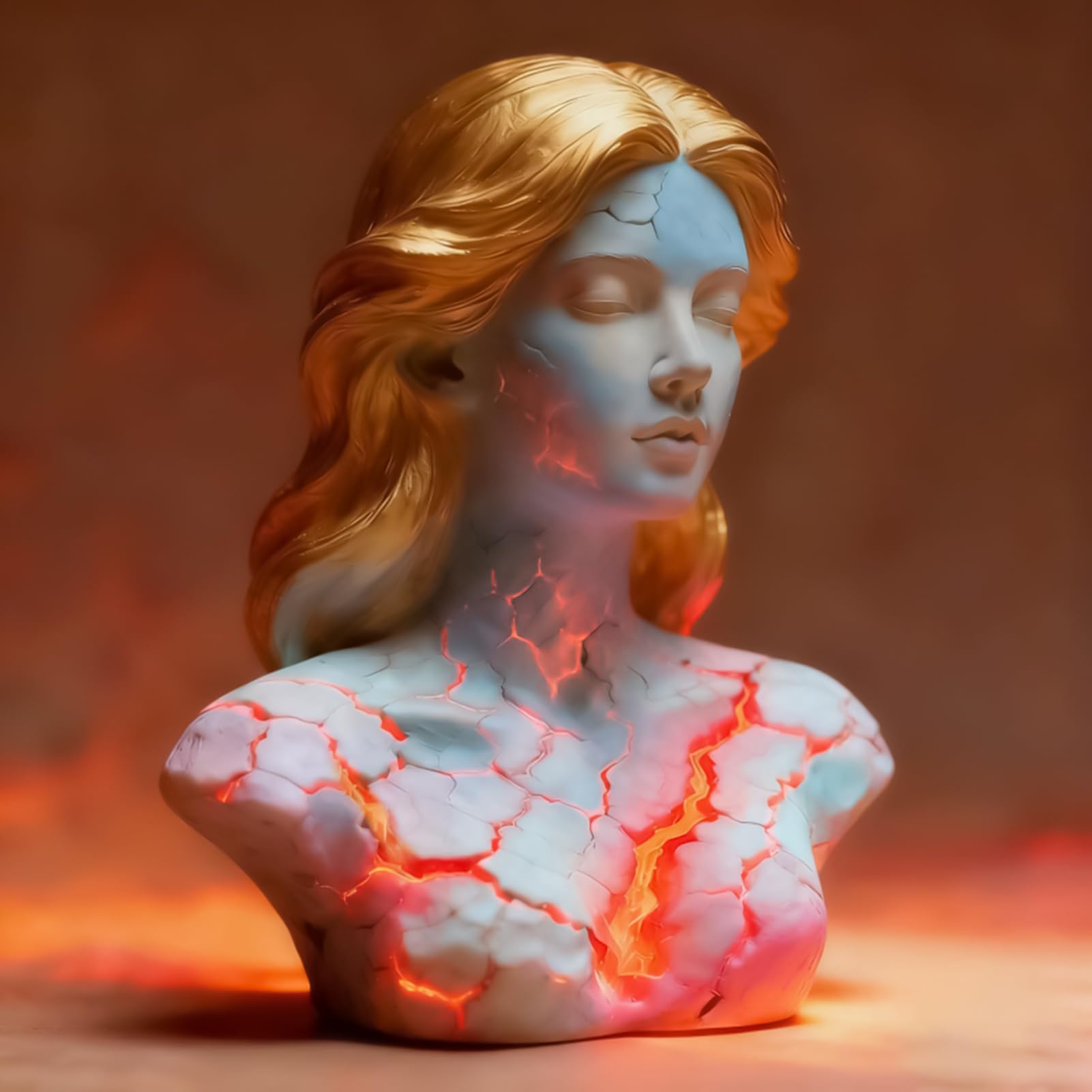 Blazing Maiden Figurine LED Lamp – Artistic Resin Sculpture with Crackled Light Effect, Elegant Decorative Night Light(Blue) - Image 4