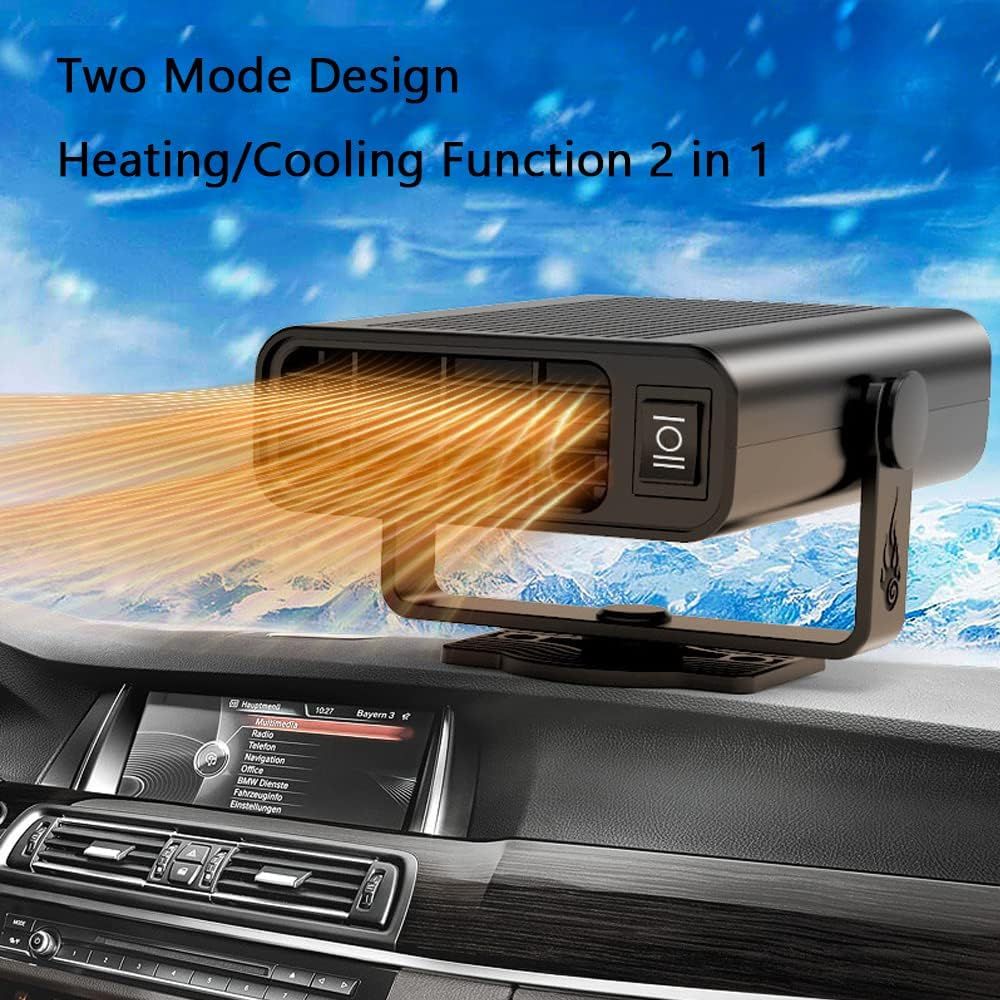 12V 120W Portable Car Heater and Defroster, 2-in-1 Fast Heating & Cooling Fan for Windshield Demisting, 360° Rotatable Auto Warmer for Winter Driving (Black) - Image 2