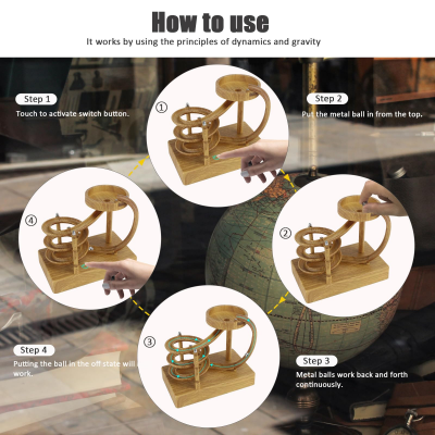 Electromagnetic Perpetual Motion Toy with Built-in Battery – Scientific Desk Decor, Stress Relief & Cat Play Item, Continuous Rolling Ball Art (Wooden) - Image 5