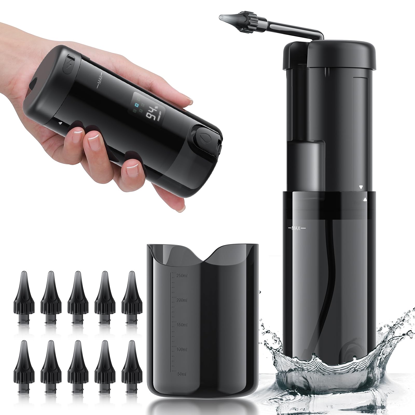 Electric Ear Cleaner with 5 Modes – Rechargeable Ear Irrigator with LCD Display, Foldable Nozzle, and Soft Silicone Tips for Safe Earwax Removal at Home or Travel (Black) - Image 1