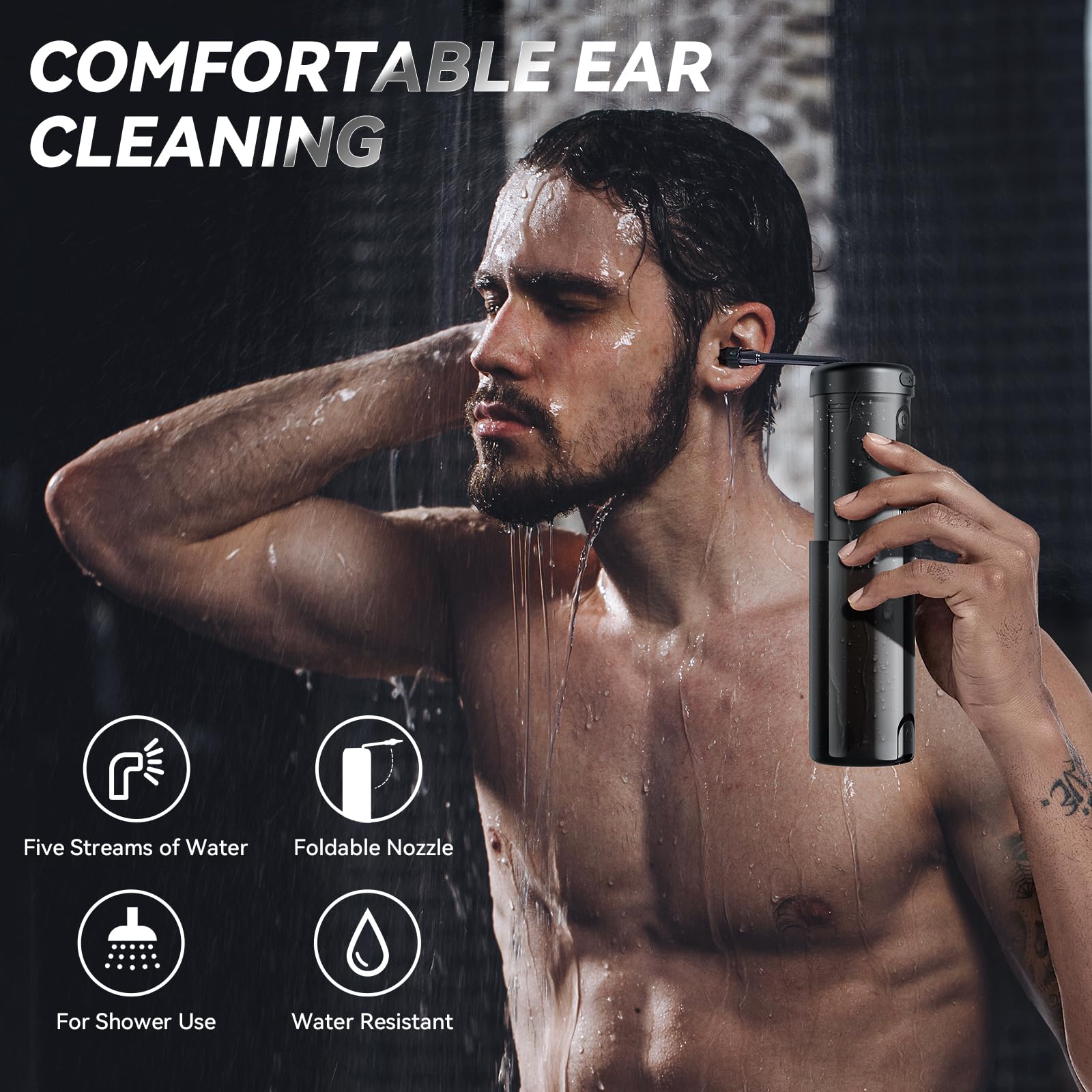 Electric Ear Cleaner with 5 Modes – Rechargeable Ear Irrigator with LCD Display, Foldable Nozzle, and Soft Silicone Tips for Safe Earwax Removal at Home or Travel (Black) - Image 2