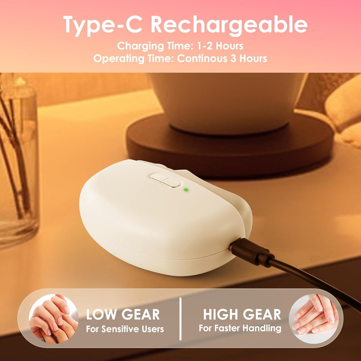3-in-1 Electric Nail Trimmer for Kids, Adults & Seniors – Auto Nail Clipper with Polish Plate, Dust Collector, LED Light, Whisper-Quiet 40dB Operation, USB-C Rechargeable, Safe for Sensitive Nails (White) - Image 4