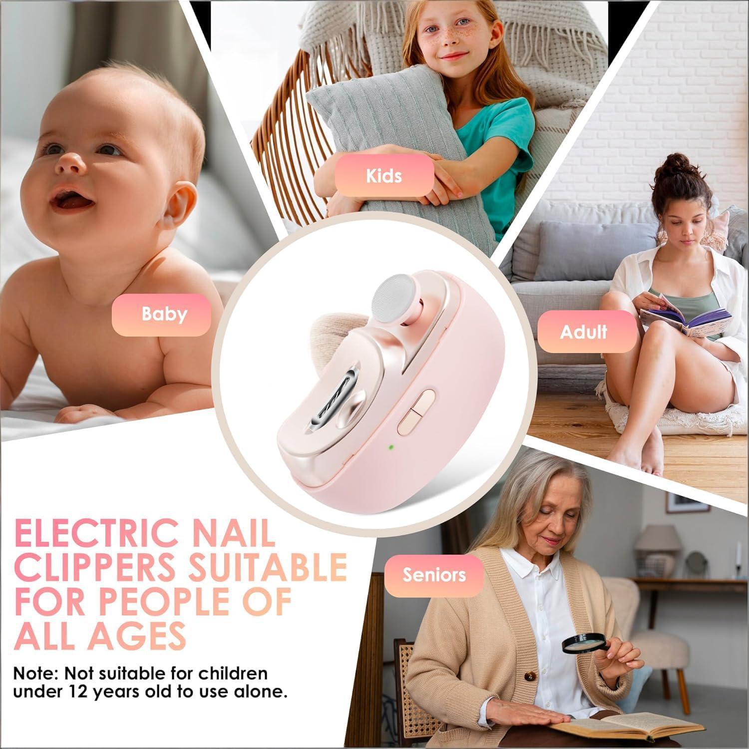3-in-1 Electric Nail Trimmer for Kids, Adults & Seniors – Auto Nail Clipper with Polish Plate, Dust Collector, LED Light, Whisper-Quiet 40dB Operation, USB-C Rechargeable, Safe for Sensitive Nails (Pink) - Image 6