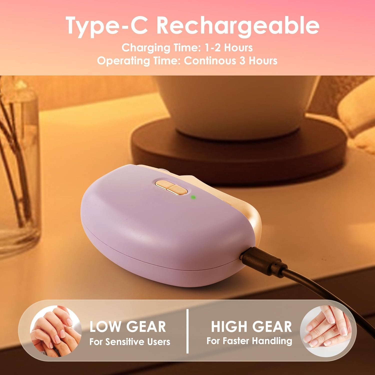 3-in-1 Electric Nail Trimmer for Kids, Adults & Seniors – Auto Nail Clipper with Polish Plate, Dust Collector, LED Light, Whisper-Quiet 40dB Operation, USB-C Rechargeable, Safe for Sensitive Nails (Purple) - Image 4