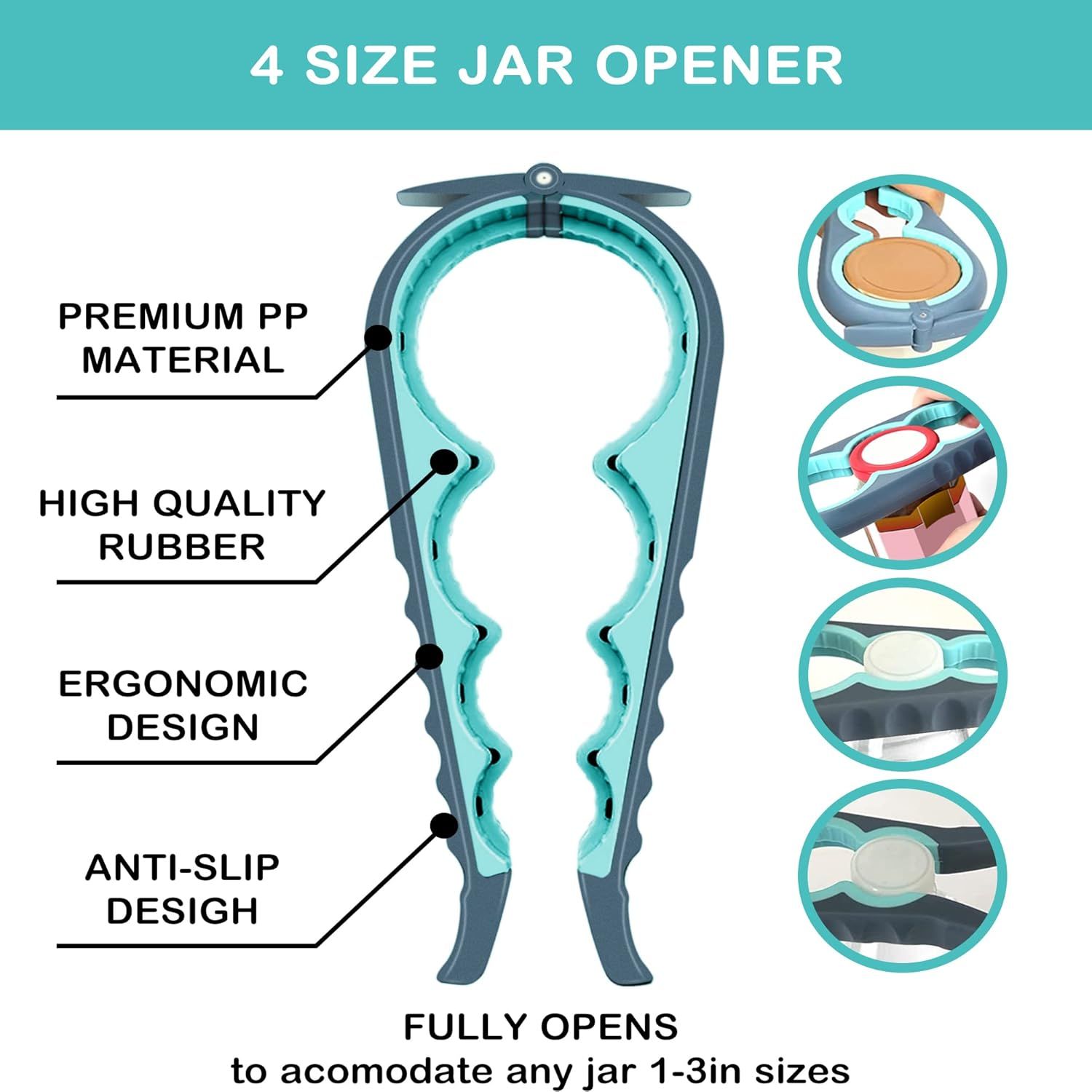 5-in-1 Bottle Opener & 4-Size Jar Opener Set with Adjustable Grip, Silicone Pad, and Ergonomic Handle—Multi-Function Kitchen Tool for Cans, Jars, Bottles, Pull Tabs, and Caps—Durable, Easy-to-Use Design (Blue) - Image 2