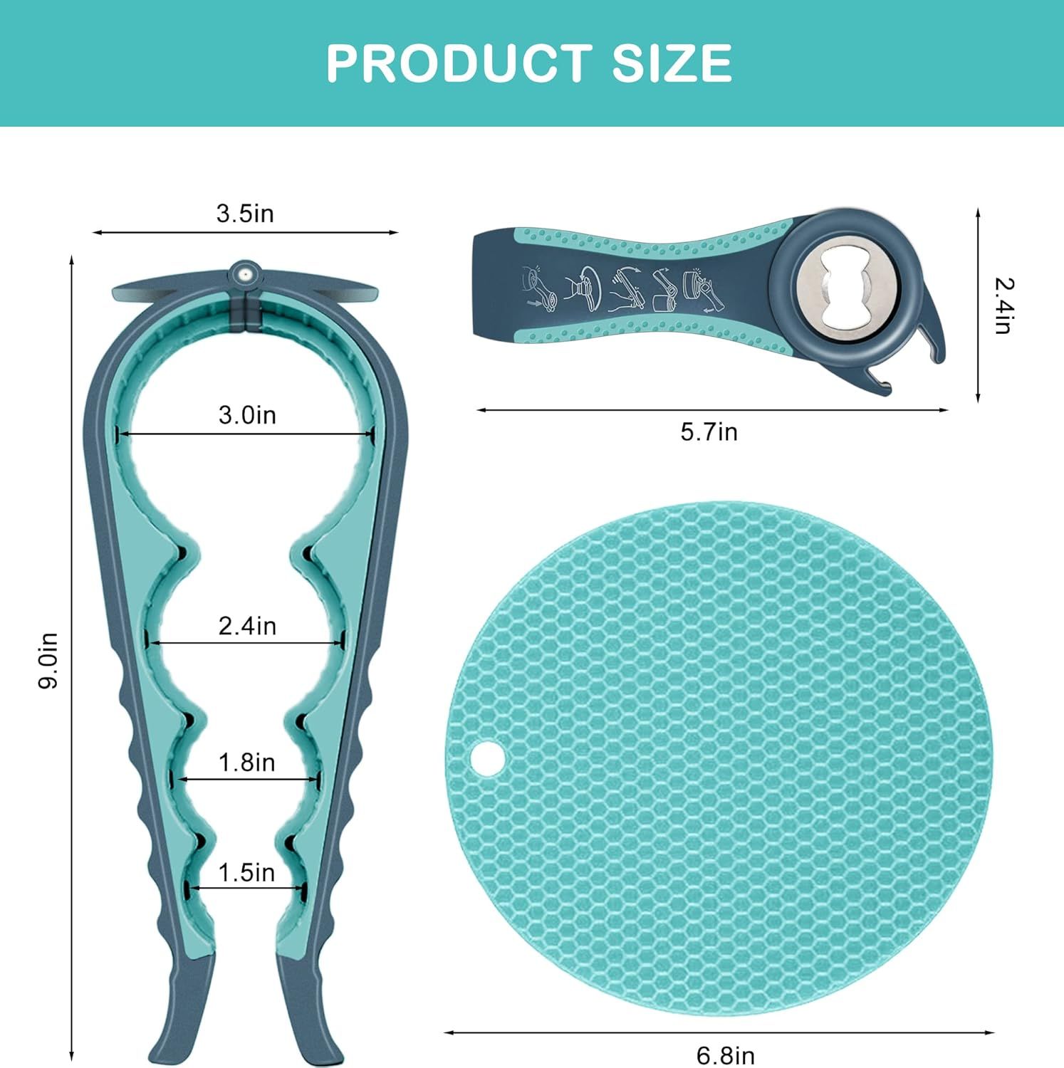 5-in-1 Bottle Opener & 4-Size Jar Opener Set with Adjustable Grip, Silicone Pad, and Ergonomic Handle—Multi-Function Kitchen Tool for Cans, Jars, Bottles, Pull Tabs, and Caps—Durable, Easy-to-Use Design (Blue) - Image 6