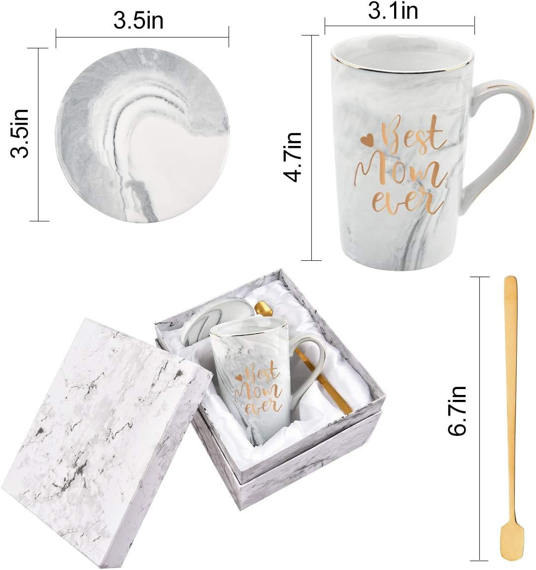 Best Mom Ever Coffee Mug Gift Set with Lid, Spoon & Coaster, 14oz Pink Marble Ceramic Cup for Mother's Day, Birthday, Christmas, Valentine's Day (White) - Image 6