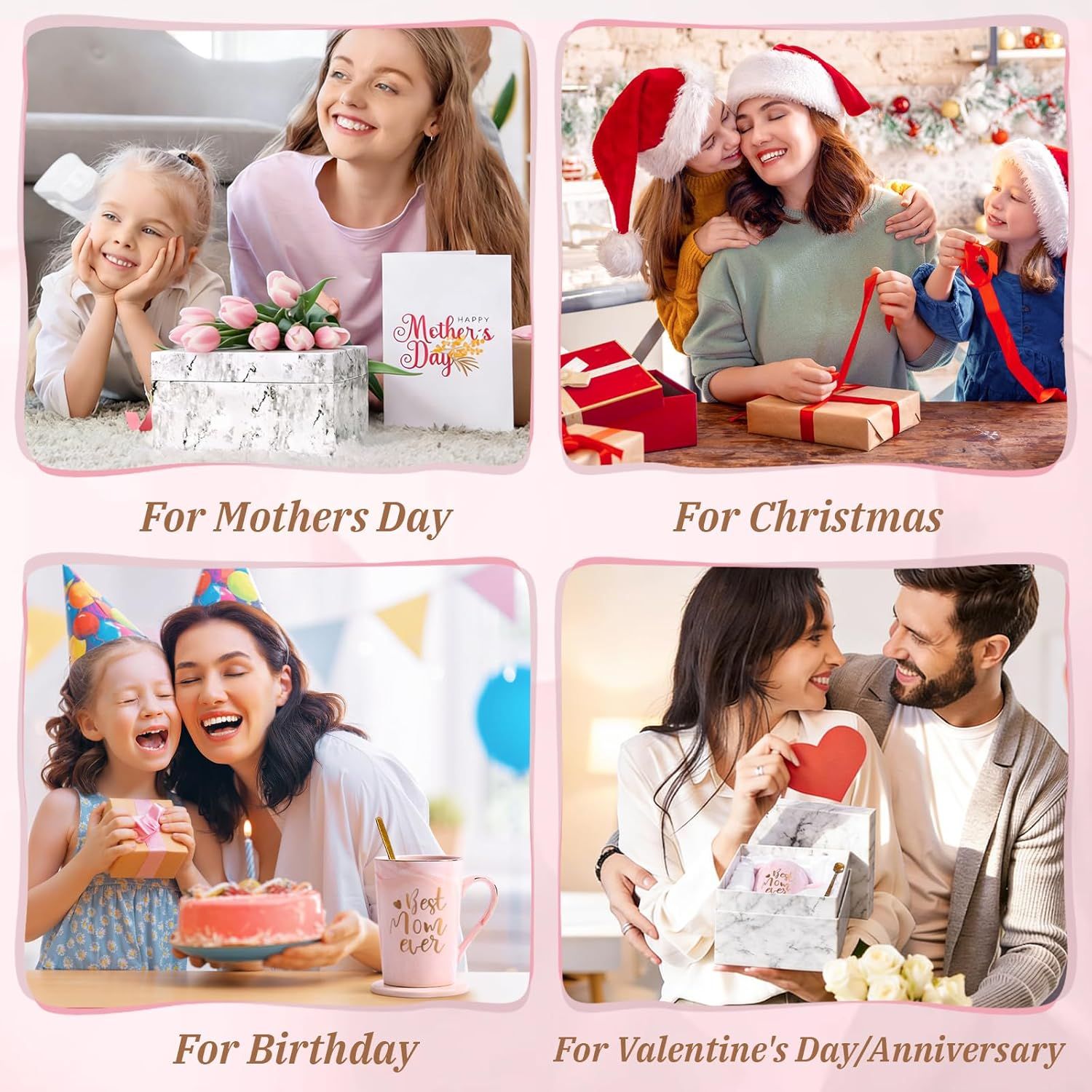 Best Mom Ever Coffee Mug Gift Set with Lid, Spoon & Coaster, 14oz Pink Marble Ceramic Cup for Mother's Day, Birthday, Christmas, Valentine's Day (Pink) - Image 6
