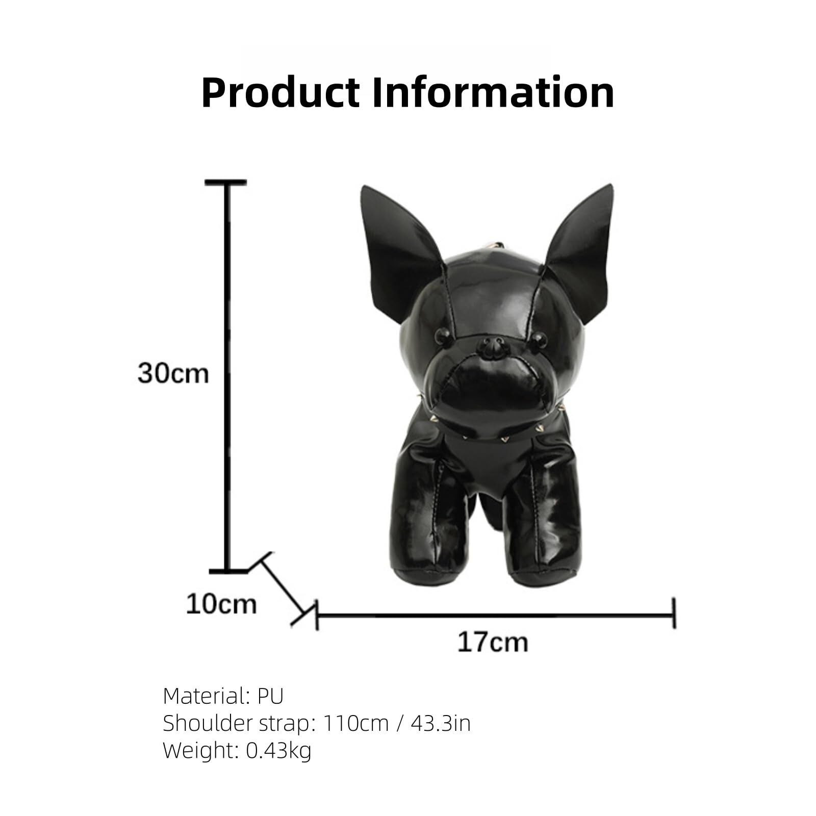French Bulldog Shaped Bag – Cute Animal Crossbody Shoulder Bag with Adjustable Strap, PU Leather Dog Backpack for Women, Fashion Statement Accessory (Black) - Image 2