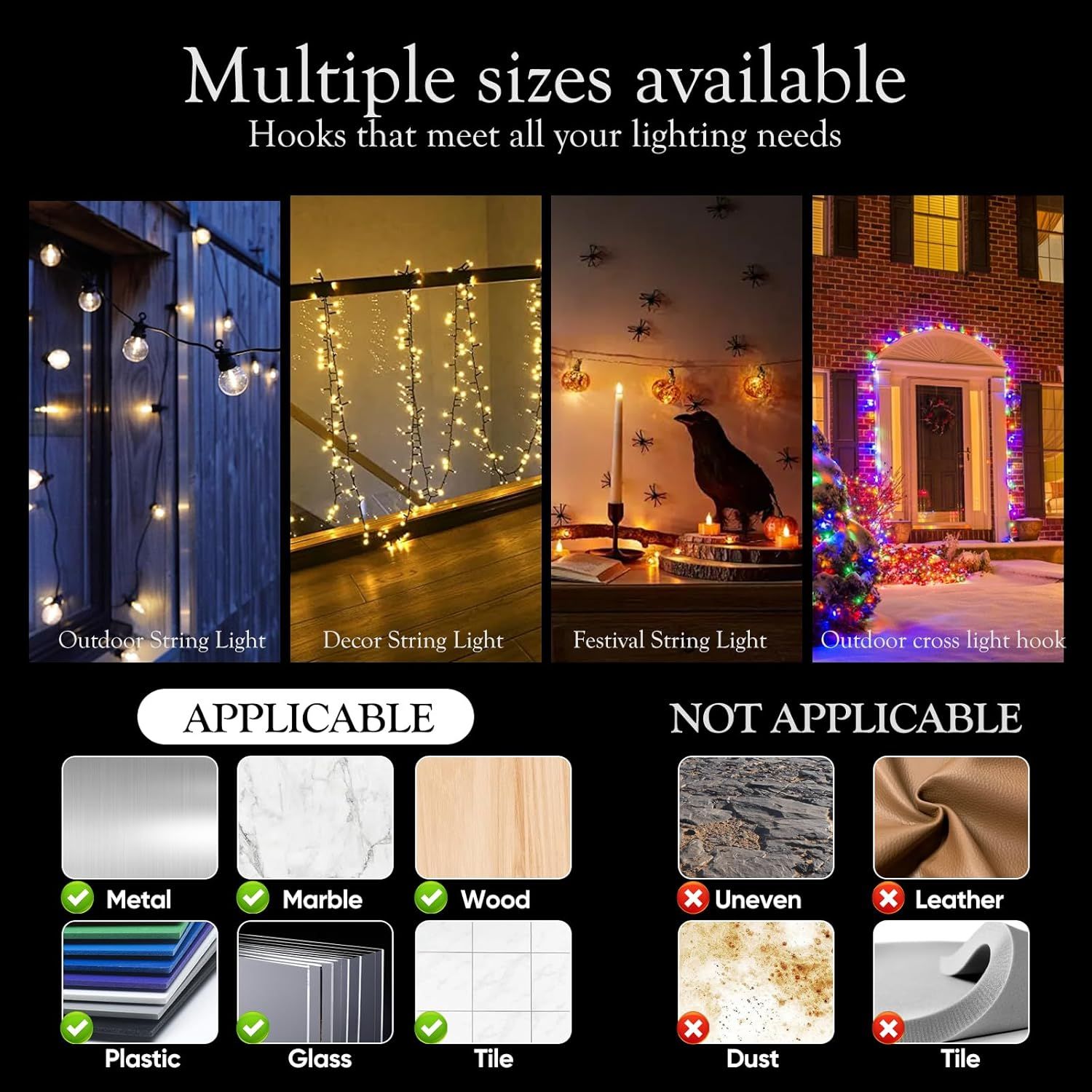 100PCS Heavy Duty Clear Adhesive Hooks for Outdoor String Lights, Cable Management Clips, Waterproof & UV-Resistant Wire Organizer for Holiday Decor (Transparent) - Image 4