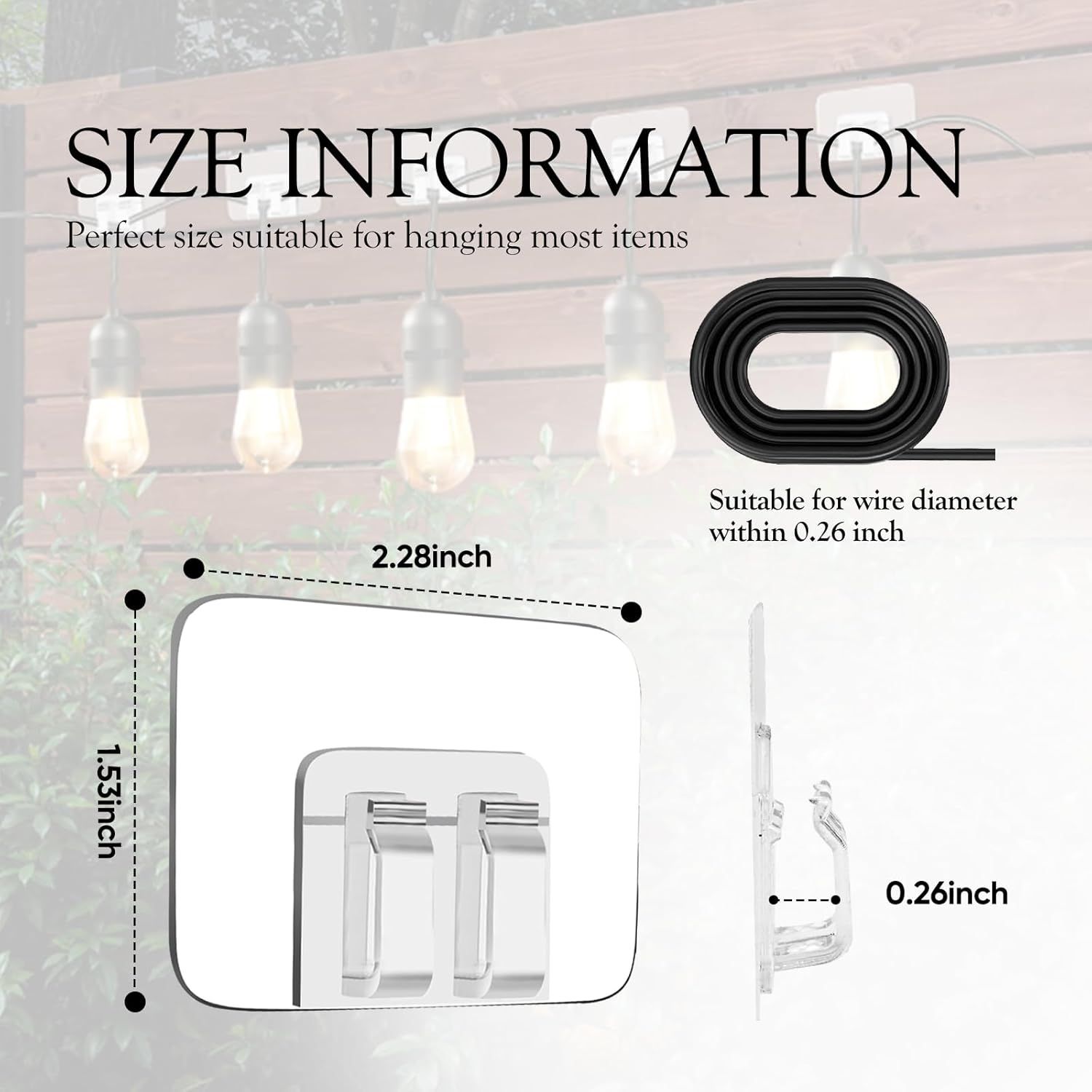 100PCS Heavy Duty Clear Adhesive Hooks for Outdoor String Lights, Cable Management Clips, Waterproof & UV-Resistant Wire Organizer for Holiday Decor (Transparent) - Image 8