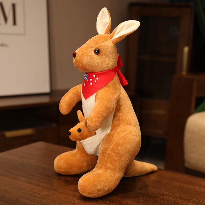 Kangaroo Stuffed Animal with Joey in Pouch & Australia Scarf - Soft Cuddly Plush Toy(32cm,light brown
)| Other Colors Available in Store - Image 1