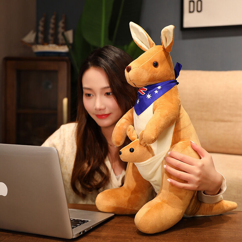 Kangaroo Stuffed Animal with Joey in Pouch & Australia Scarf - Soft Cuddly Plush Toy(32cm,light brown
)| Other Colors Available in Store - Image 5